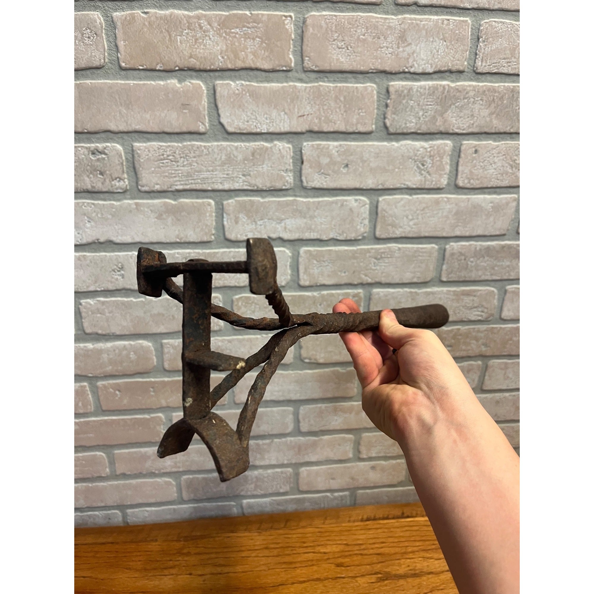 Vintage Cast Iron Texas Branding Iron "T" Blacksmith Made Tool