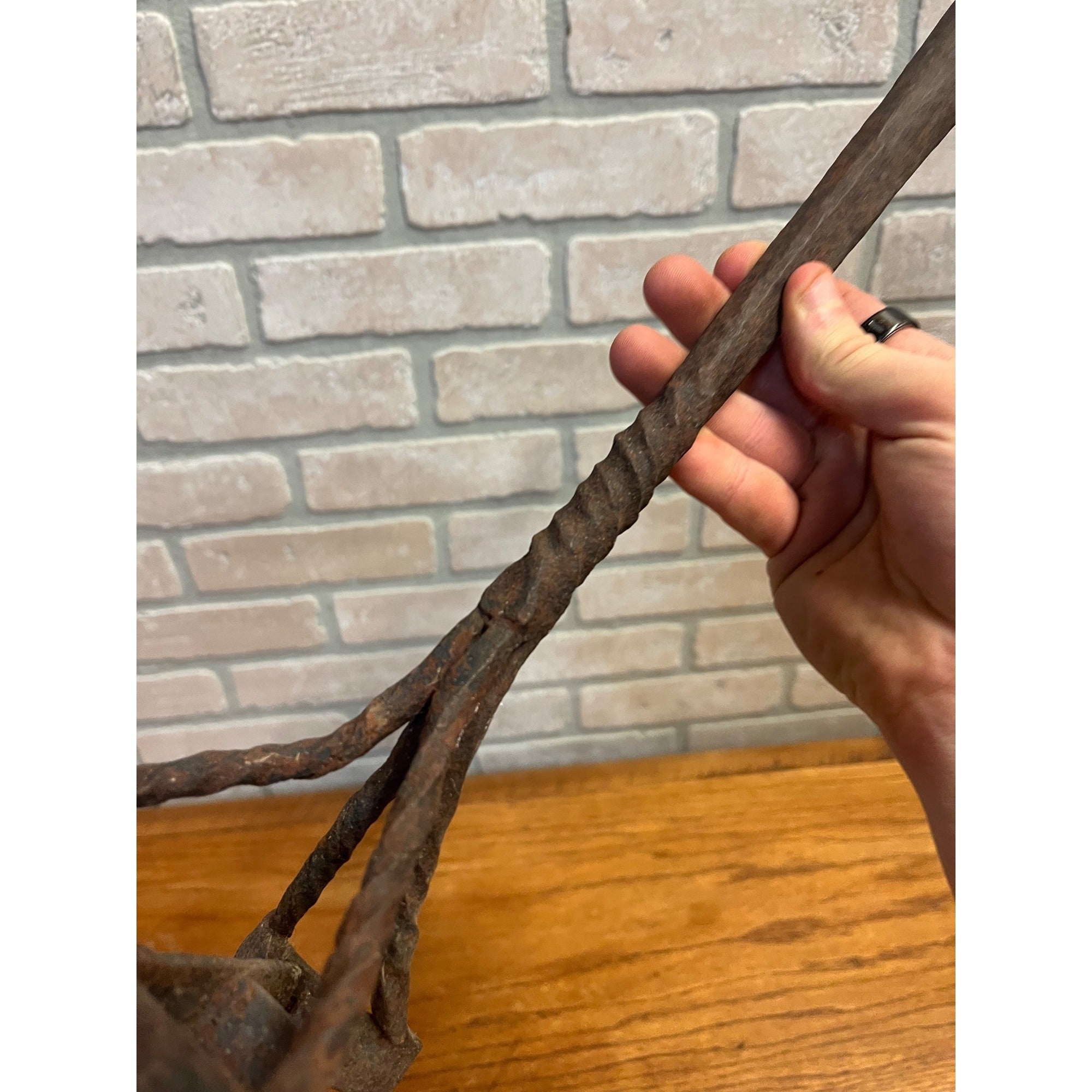 Vintage Cast Iron Texas Branding Iron "T" Blacksmith Made Tool