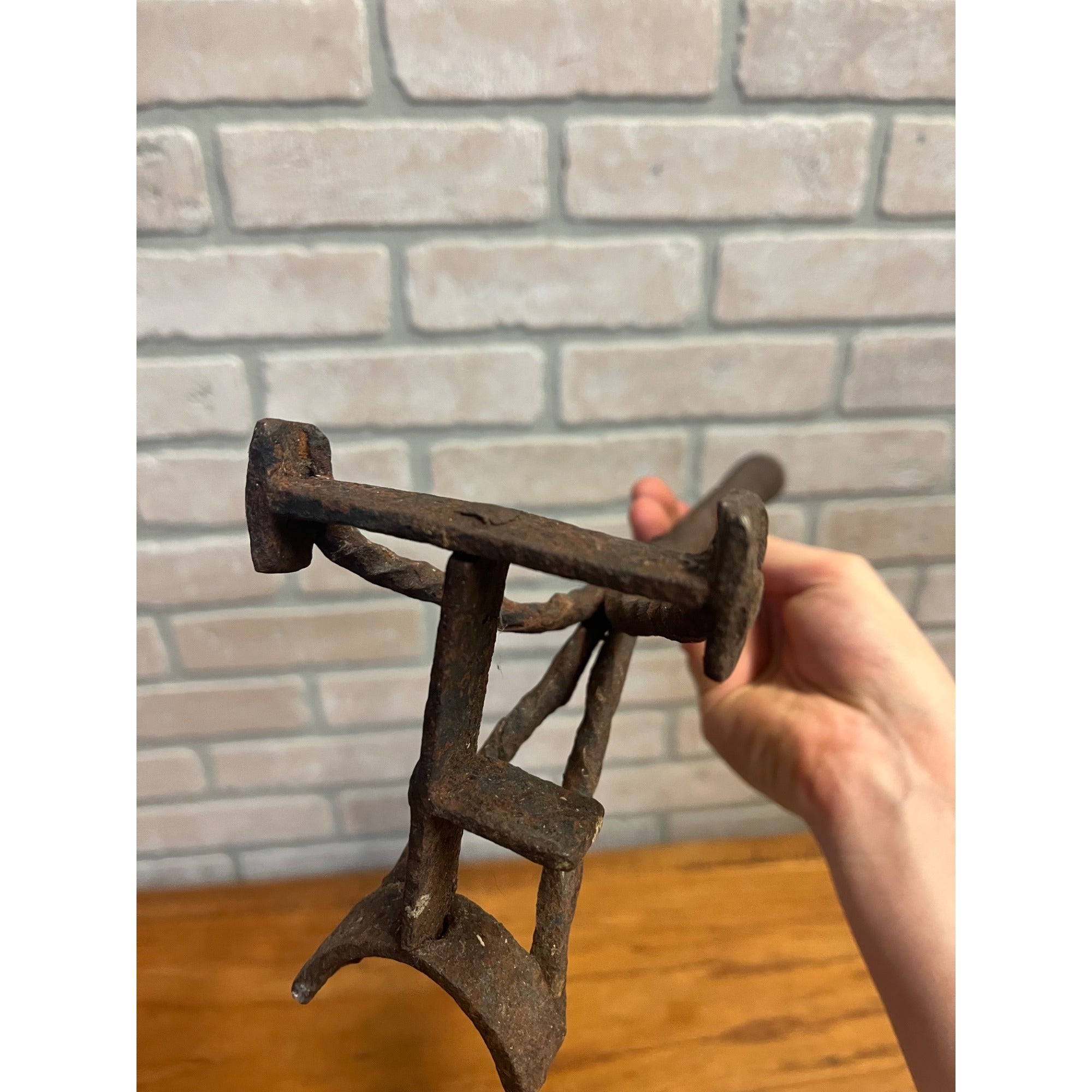 Vintage Cast Iron Texas Branding Iron "T" Blacksmith Made Tool