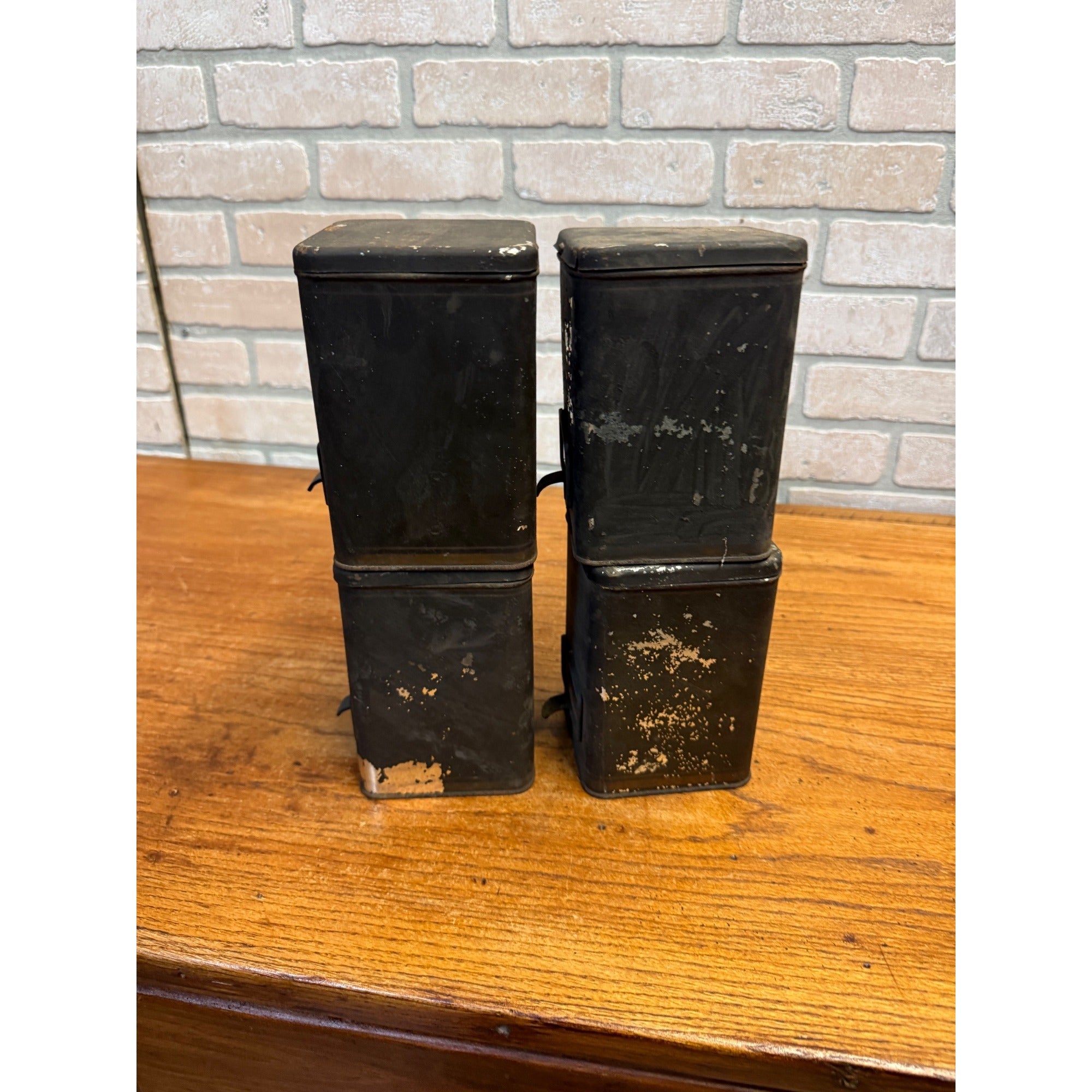 Lot of (4) 1900s Apothecary Seed Phenix Herb Can Druggist Storage Metal Bins Empty