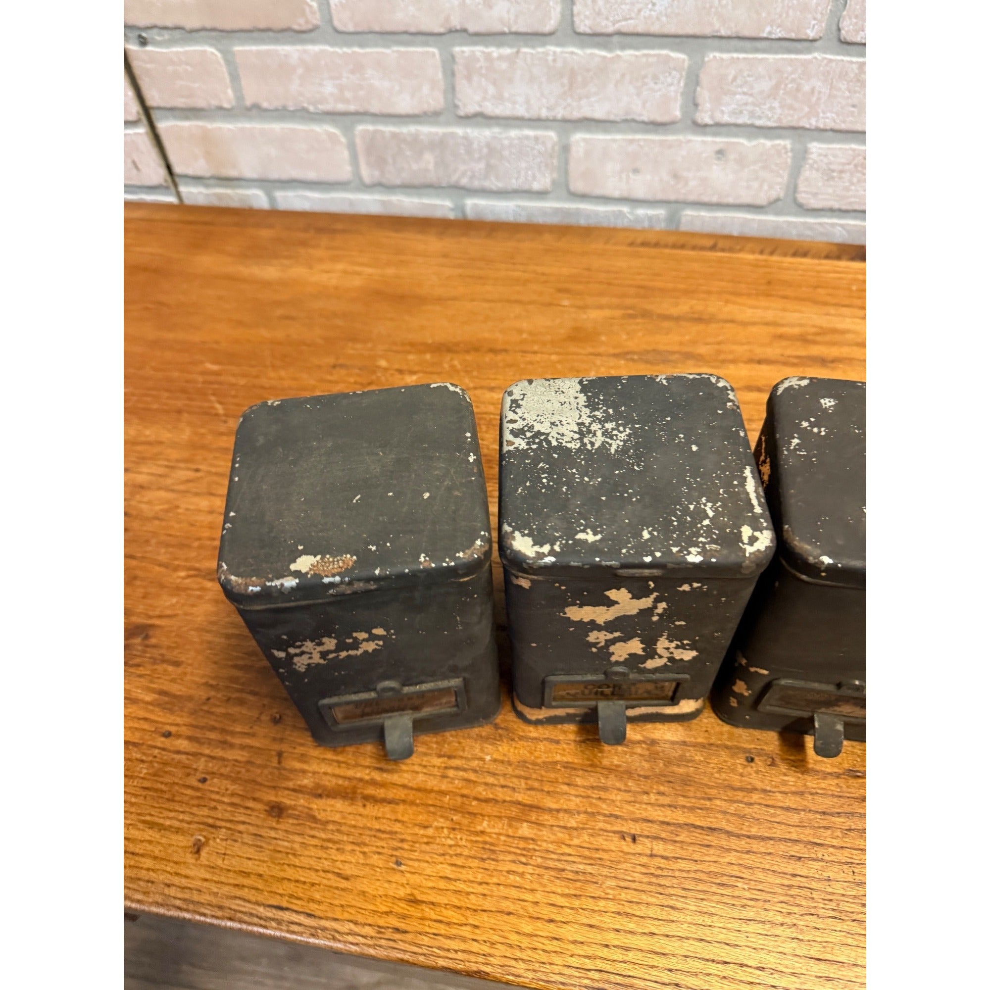 Lot of (4) 1900s Apothecary Seed Phenix Herb Can Druggist Storage Metal Bins Empty