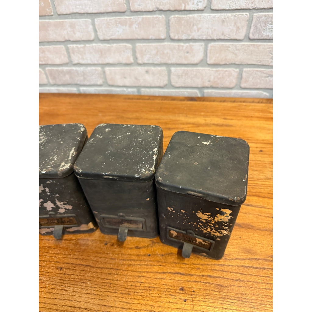 Lot of (4) 1900s Apothecary Seed Phenix Herb Can Druggist Storage Metal Bins Empty