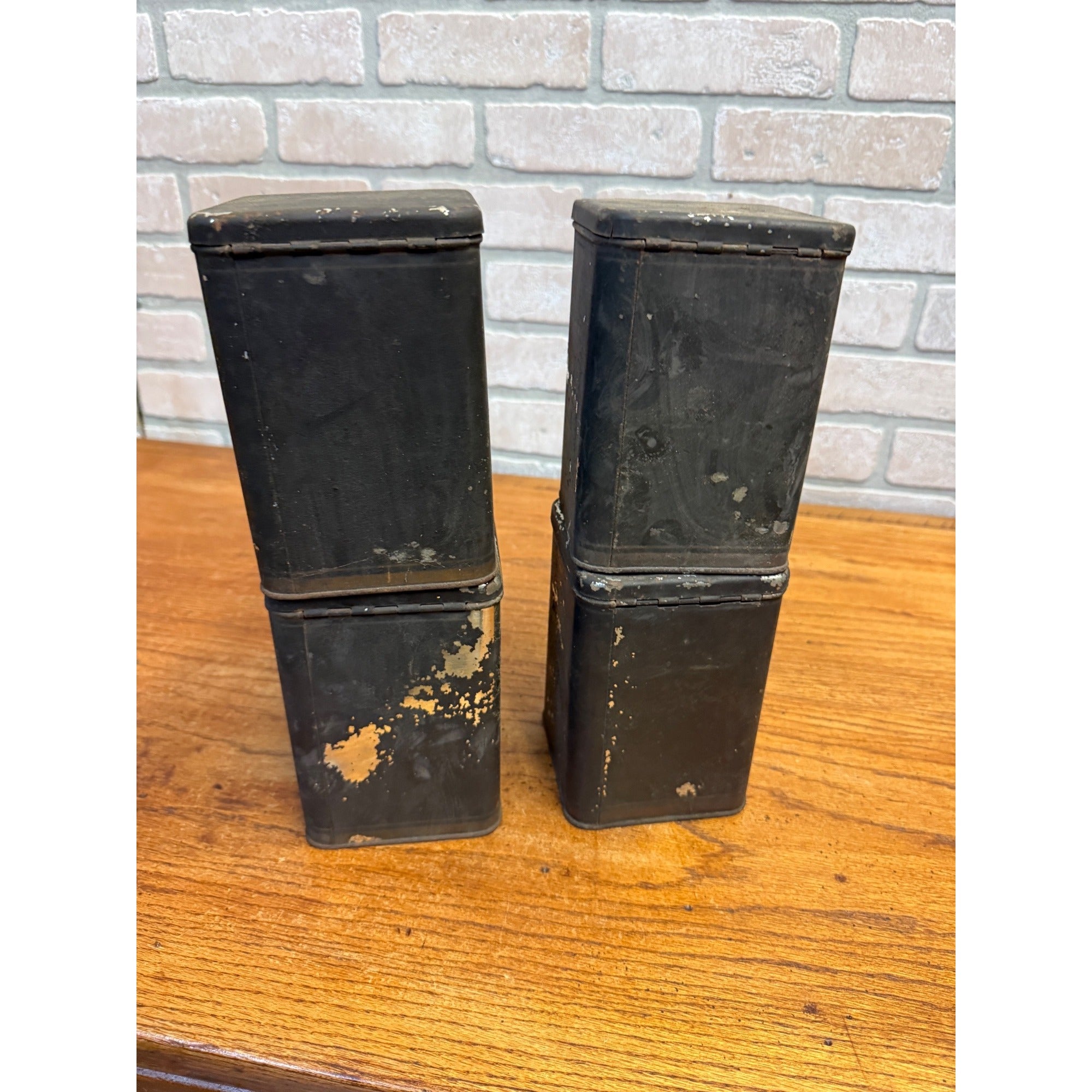 Lot of (4) 1900s Apothecary Seed Phenix Herb Can Druggist Storage Metal Bins Empty