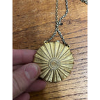 Vintage Estee Lauder Perfume Compact Necklace Gold Tone Cabochon Blue Stone