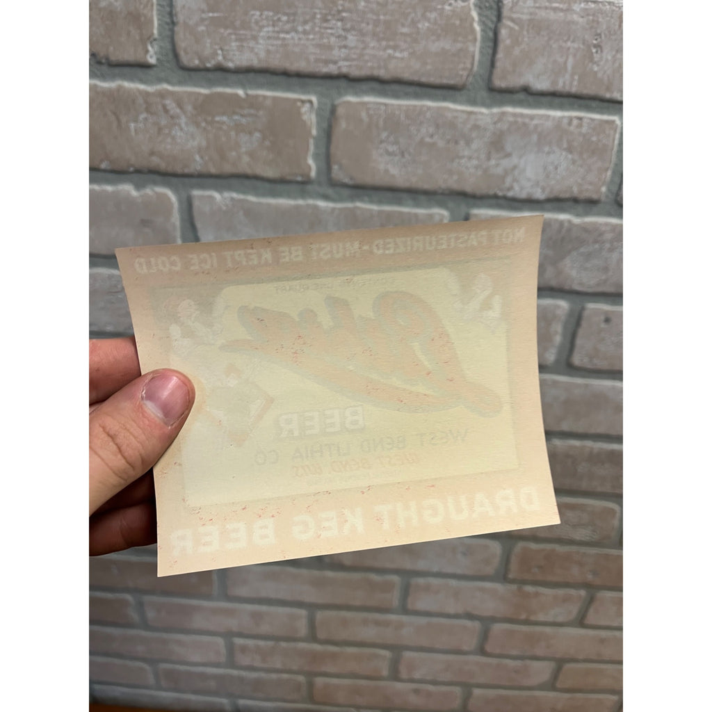 Lithia Draught Keg Beer Bottle IRTP Label West Bend Wisconsin QUART