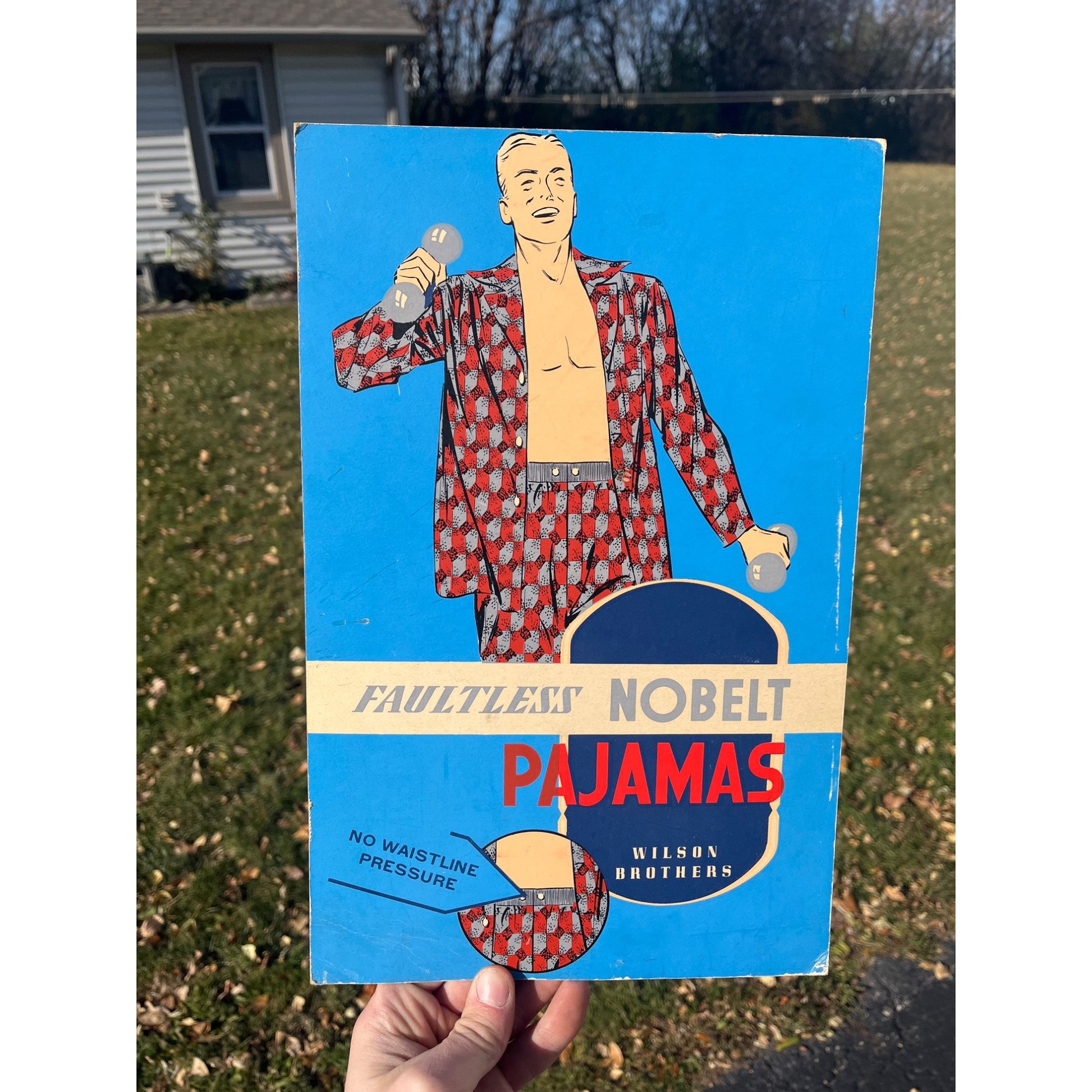 Vintage Nobelt Men's Pajamas Cardboard Advertising Sign Easelback Store Display