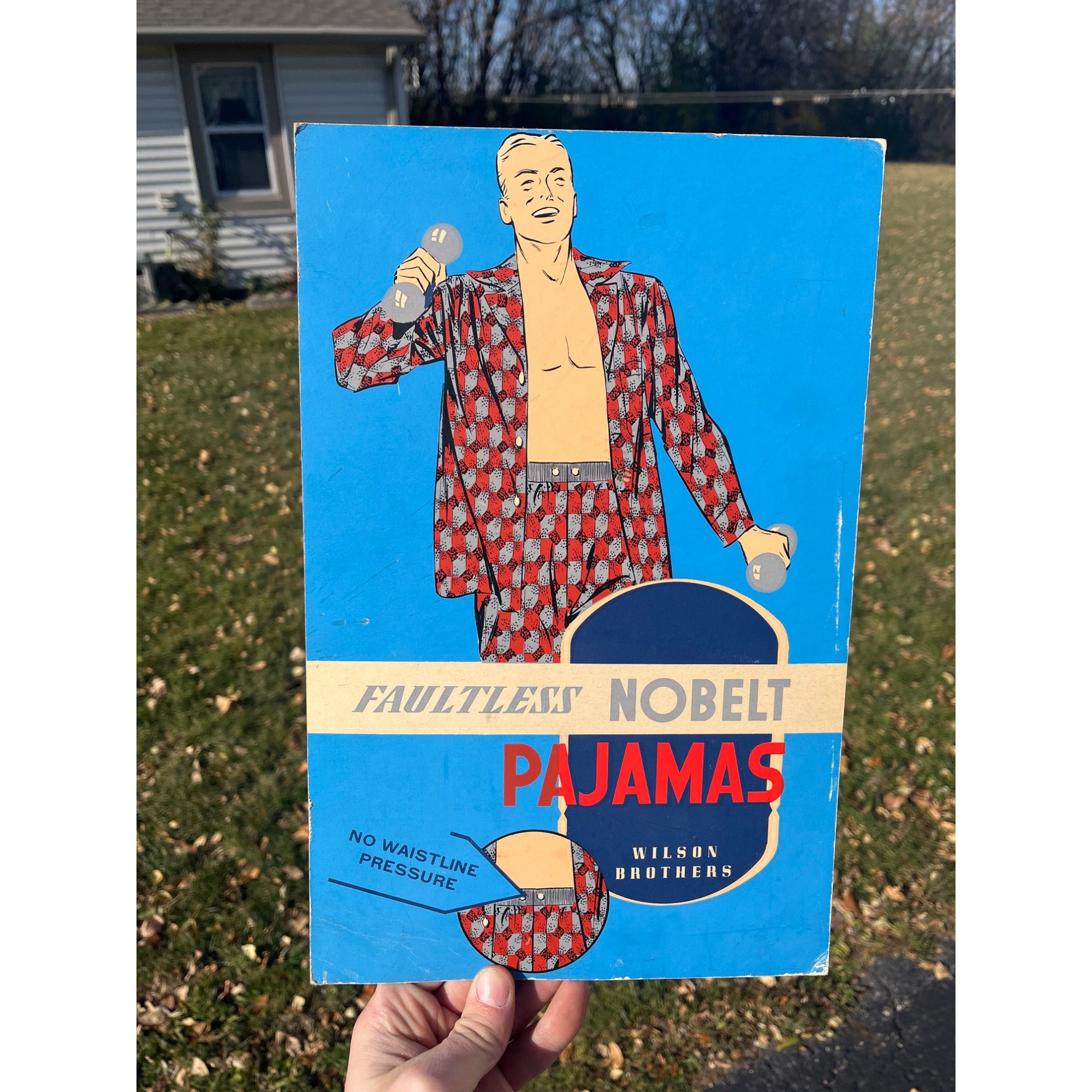 Vintage Nobelt Men's Pajamas Cardboard Advertising Sign Easelback Store Display
