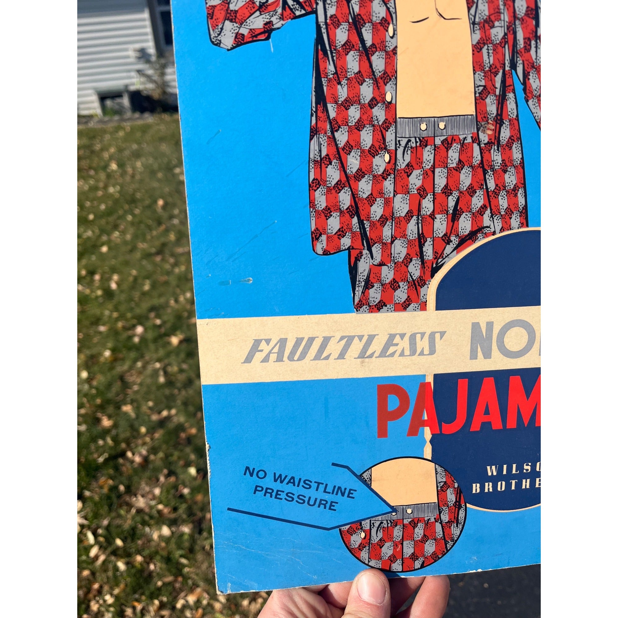 Vintage Nobelt Men's Pajamas Cardboard Advertising Sign Easelback Store Display
