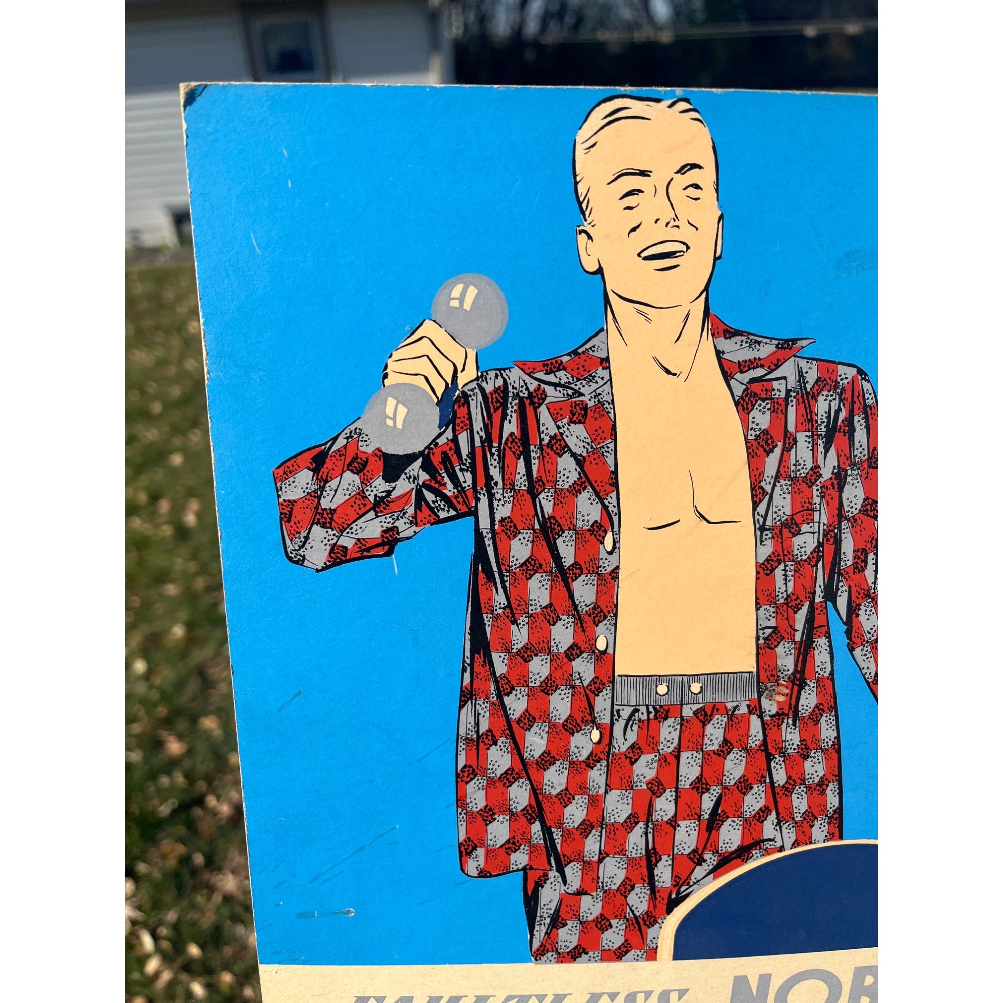 Vintage Nobelt Men's Pajamas Cardboard Advertising Sign Easelback Store Display