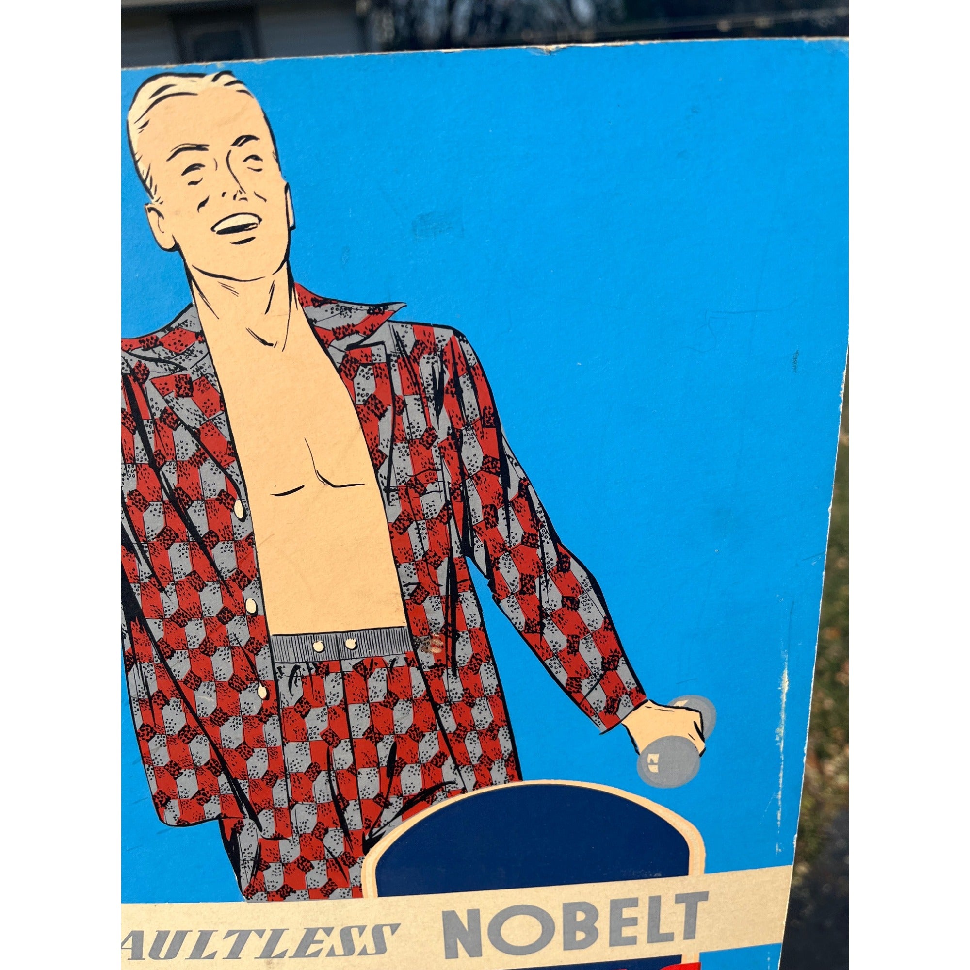 Vintage Nobelt Men's Pajamas Cardboard Advertising Sign Easelback Store Display