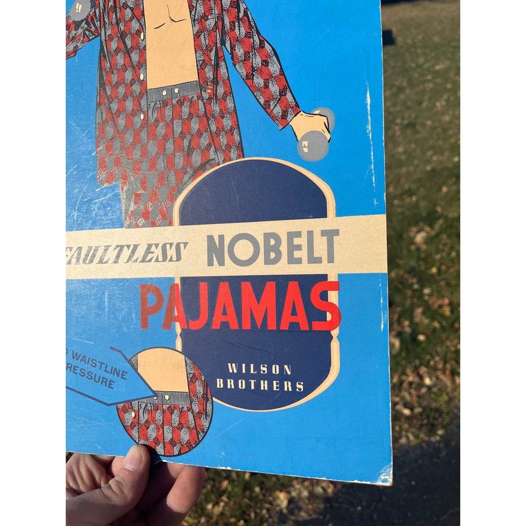 Vintage Nobelt Men's Pajamas Cardboard Advertising Sign Easelback Store Display