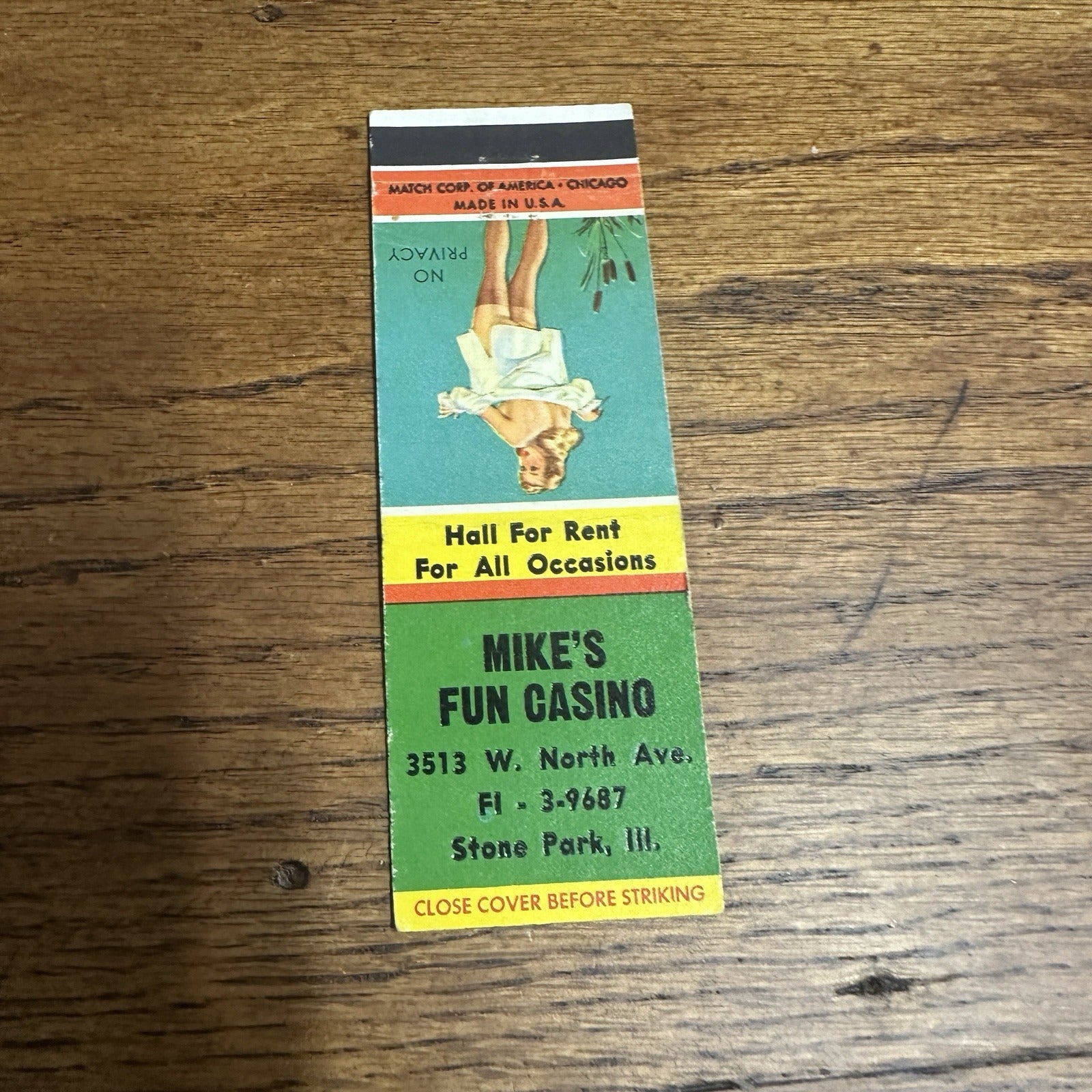 1940s 1950s Pinup Girl Girlie Matchbook Cover Fun Casino  Stone Park IL