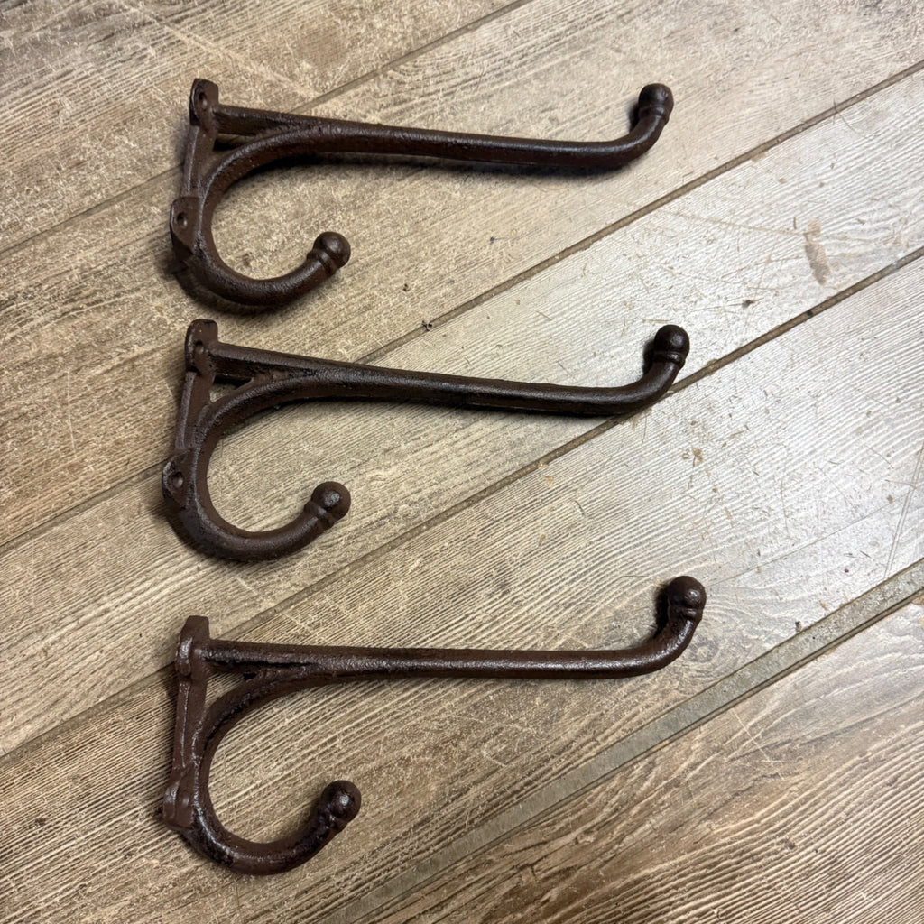 Set of (3) Cast Iron Contemporary Large Barn Horse Saddle Coat Harness Hooks
