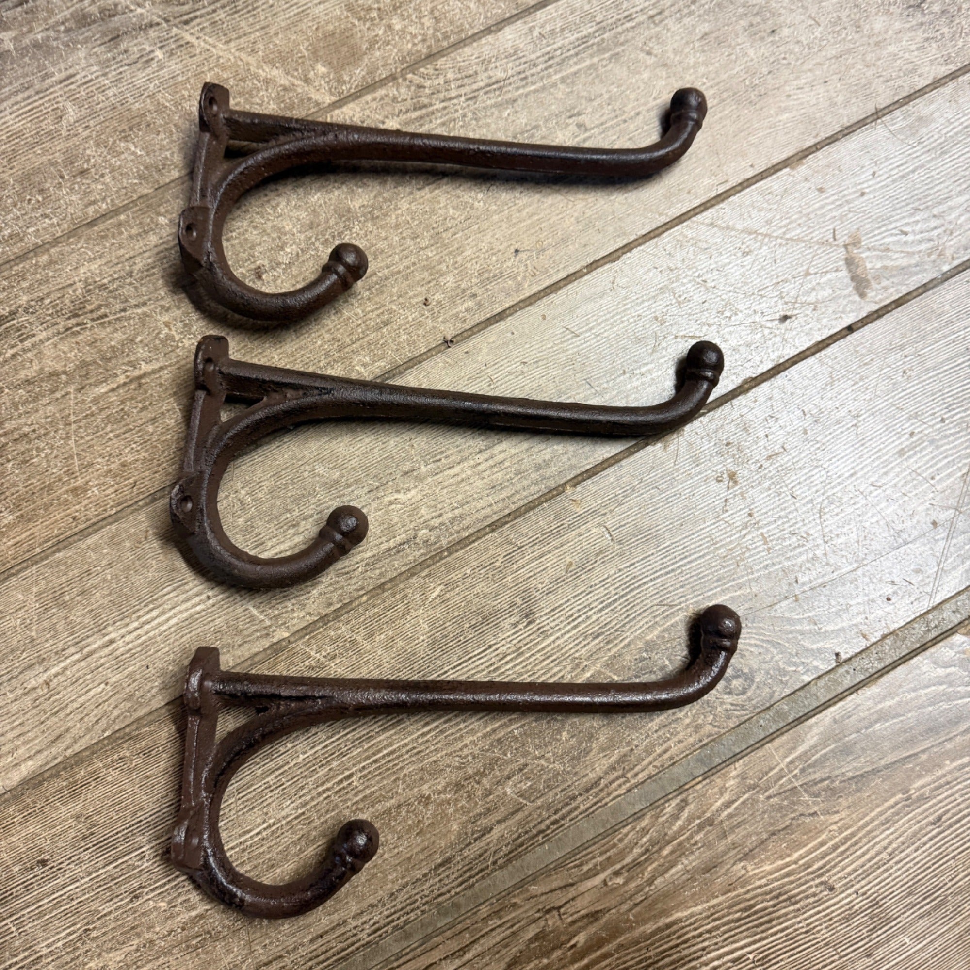 Set of (3) Cast Iron Contemporary Large Barn Horse Saddle Coat Harness Hooks