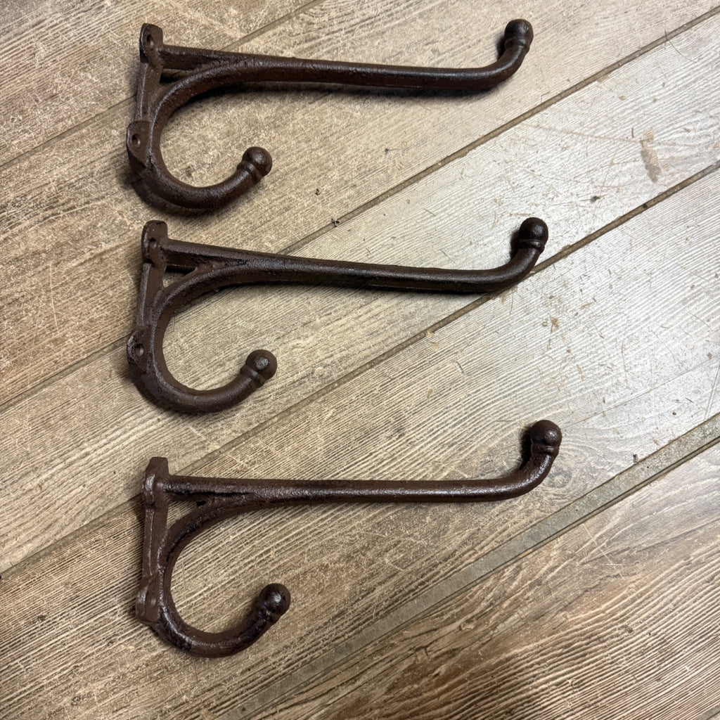 Set of (3) Cast Iron Contemporary Large Barn Horse Saddle Coat Harness Hooks