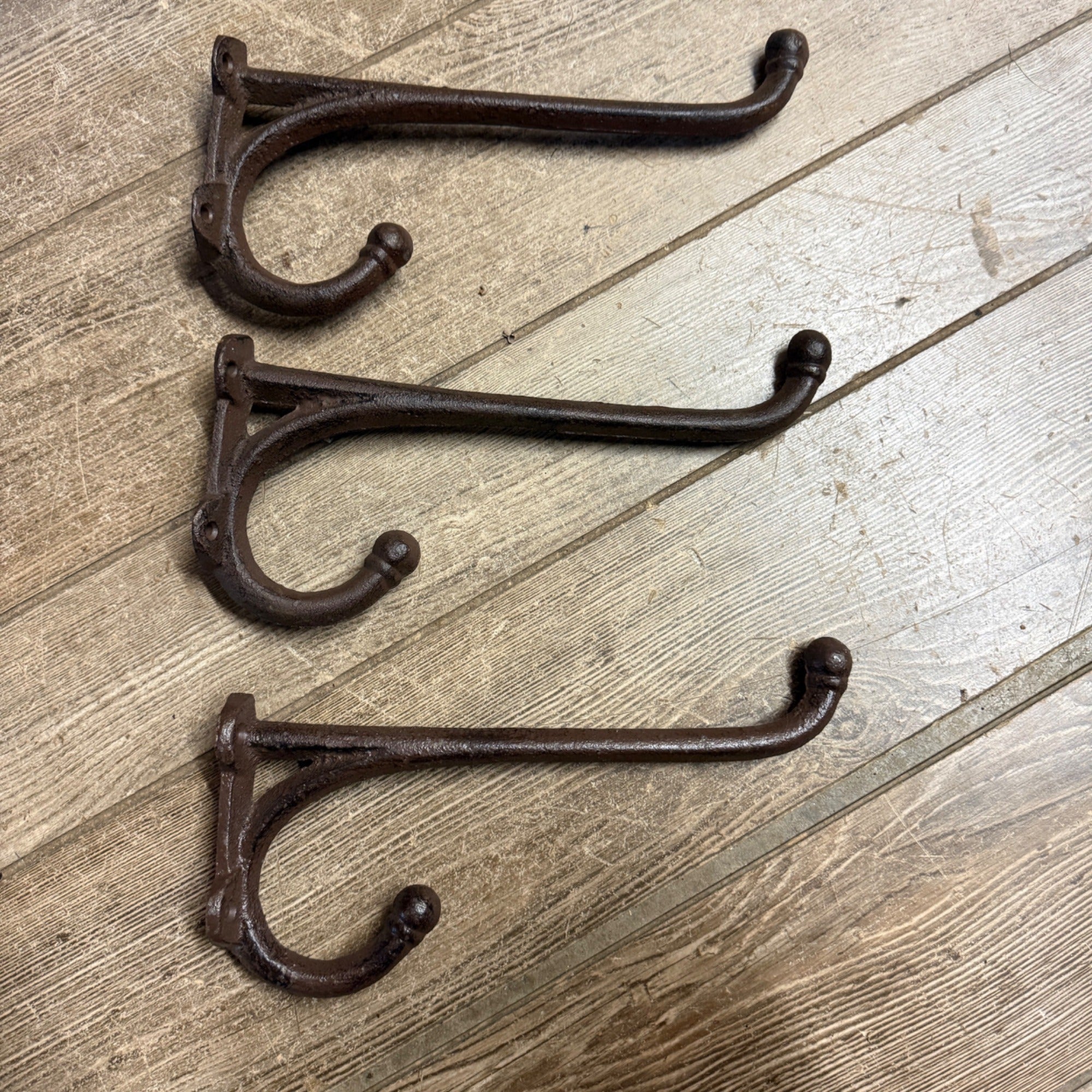 Set of (3) Cast Iron Contemporary Large Barn Horse Saddle Coat Harness Hooks