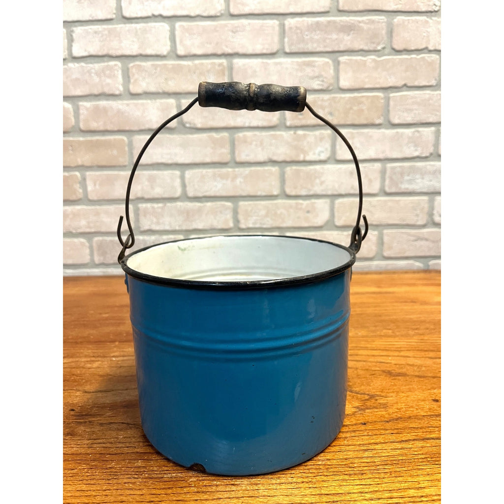 Antique Primitive Blue Graniteware Handled Lunch Pail/ Berry Pail/ Farmhouse Decor, No Lid