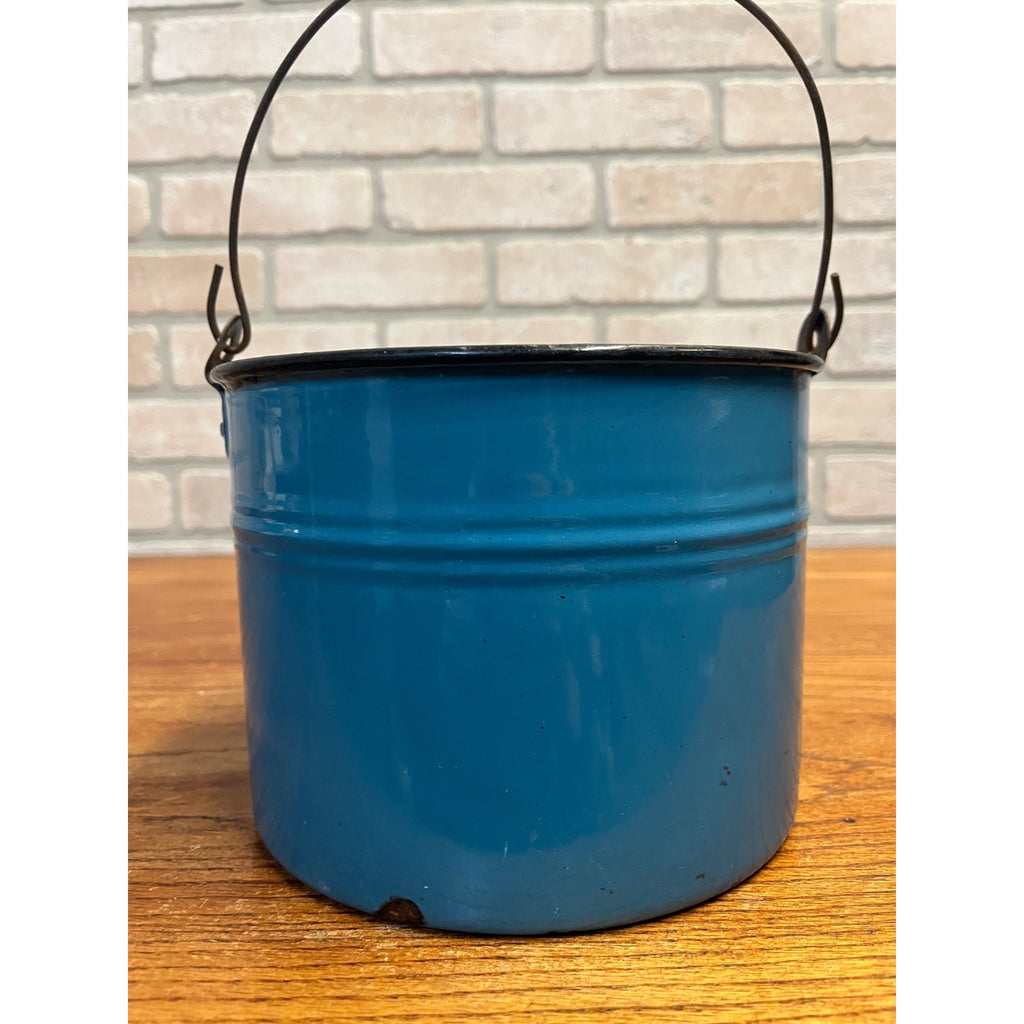 Antique Primitive Blue Graniteware Handled Lunch Pail/ Berry Pail/ Farmhouse Decor, No Lid