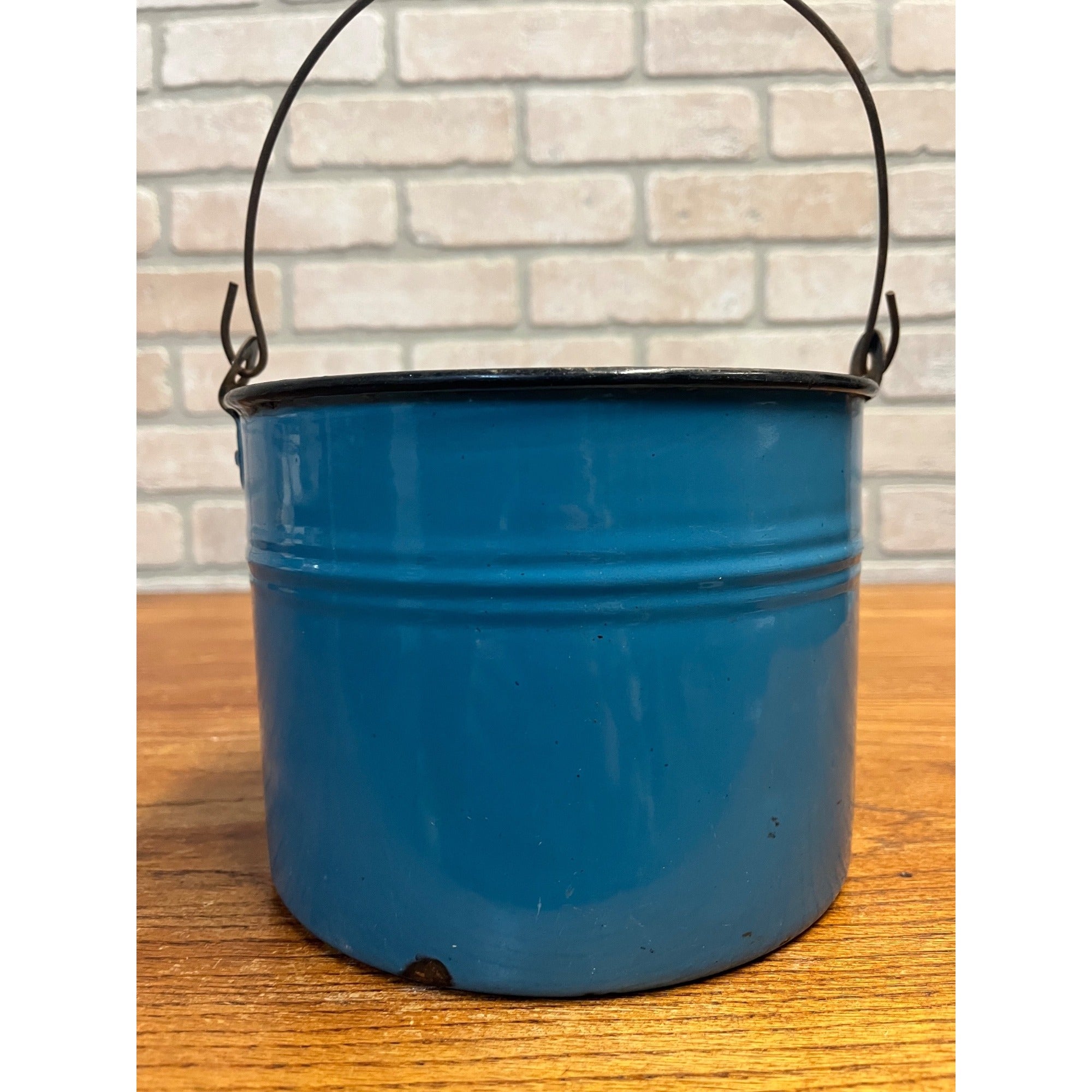 Antique Primitive Blue Graniteware Handled Lunch Pail/ Berry Pail/ Farmhouse Decor, No Lid