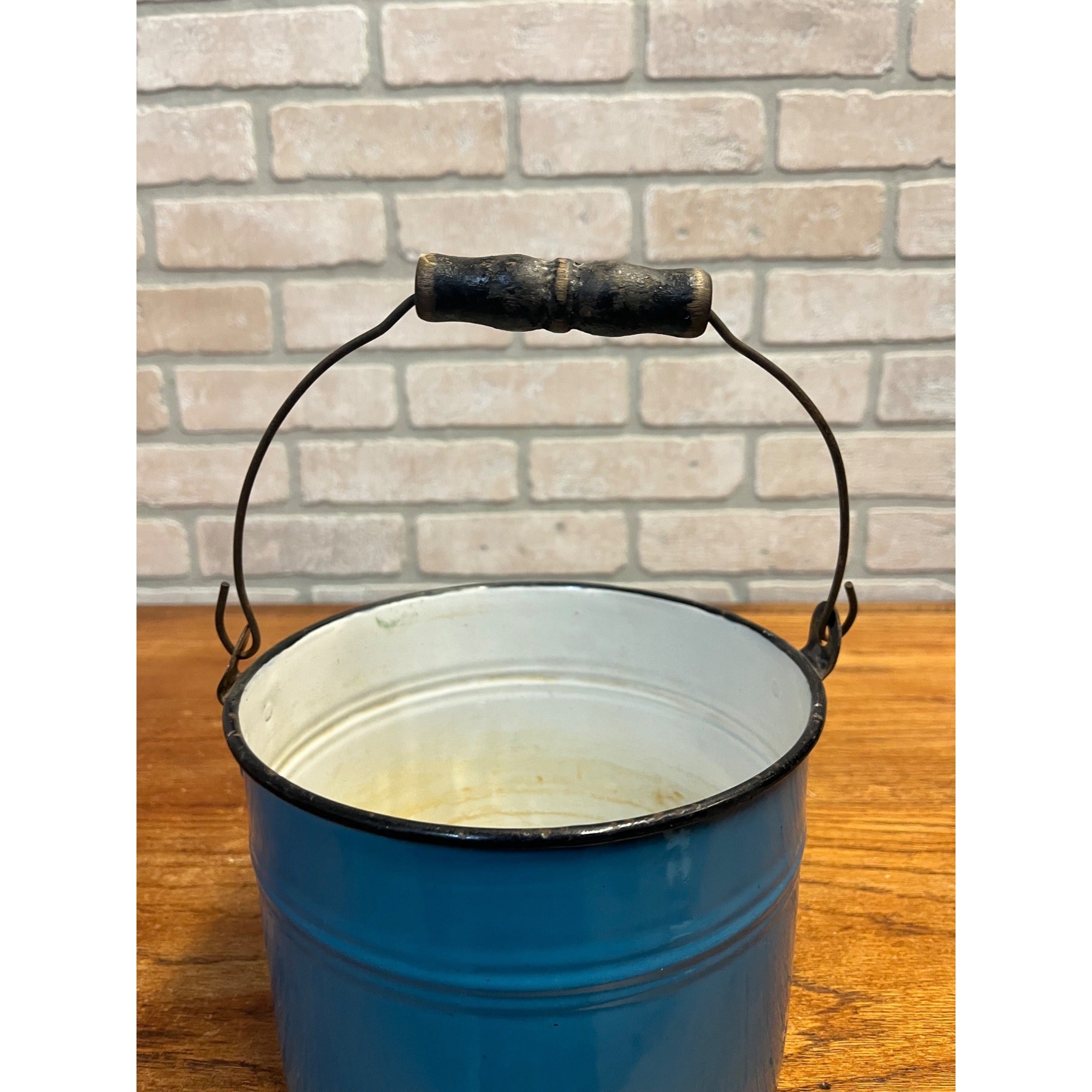 Antique Primitive Blue Graniteware Handled Lunch Pail/ Berry Pail/ Farmhouse Decor, No Lid