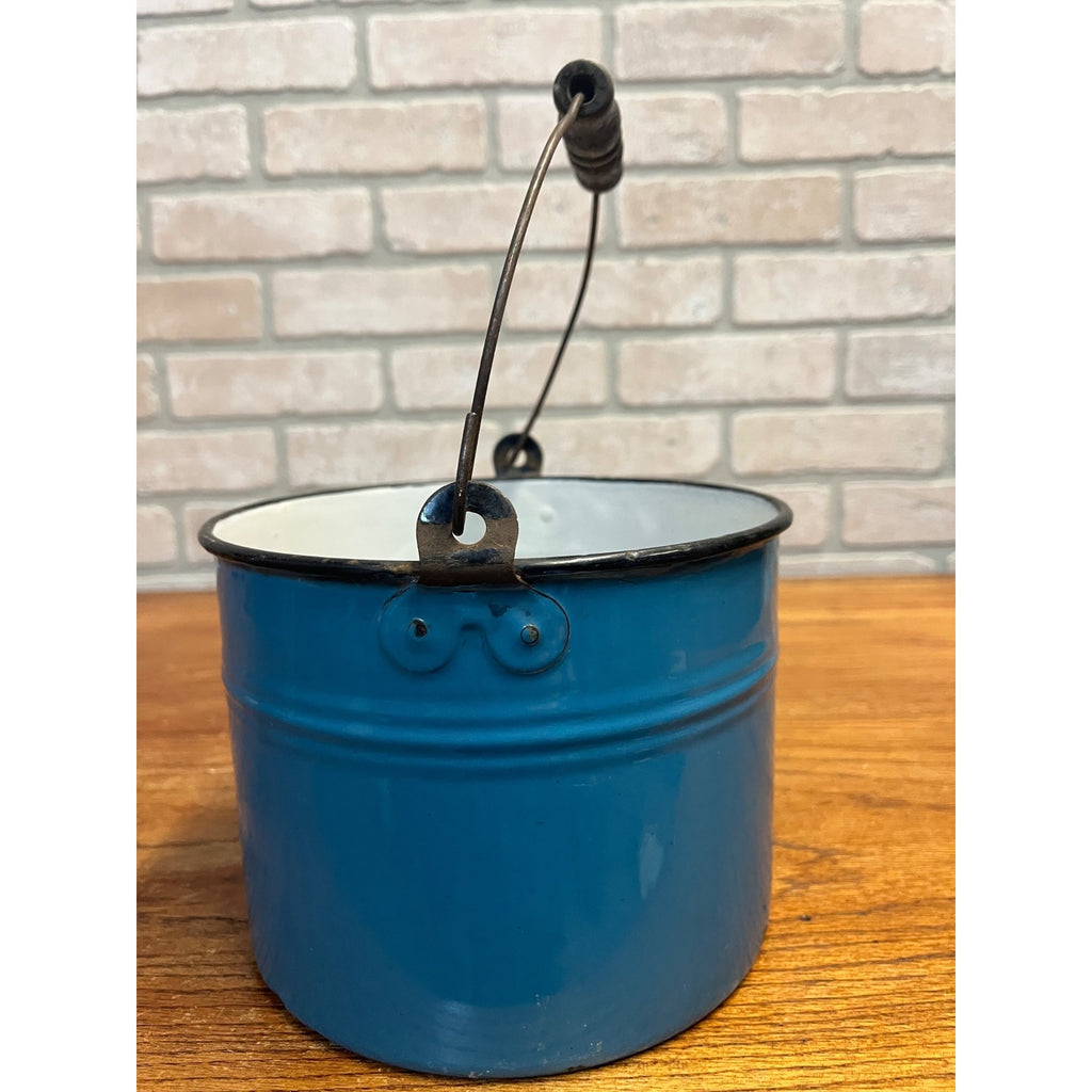 Antique Primitive Blue Graniteware Handled Lunch Pail/ Berry Pail/ Farmhouse Decor, No Lid