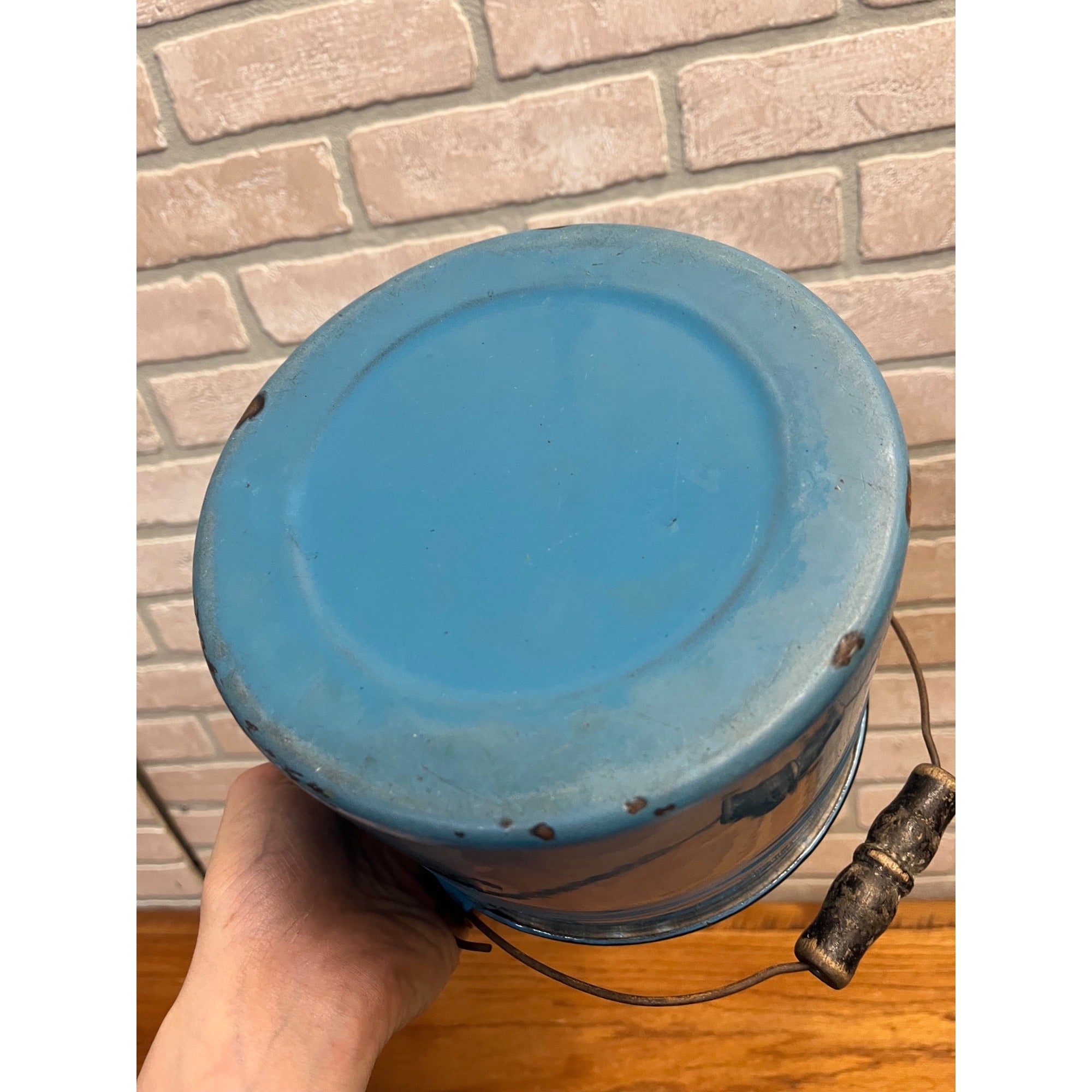 Antique Primitive Blue Graniteware Handled Lunch Pail/ Berry Pail/ Farmhouse Decor, No Lid