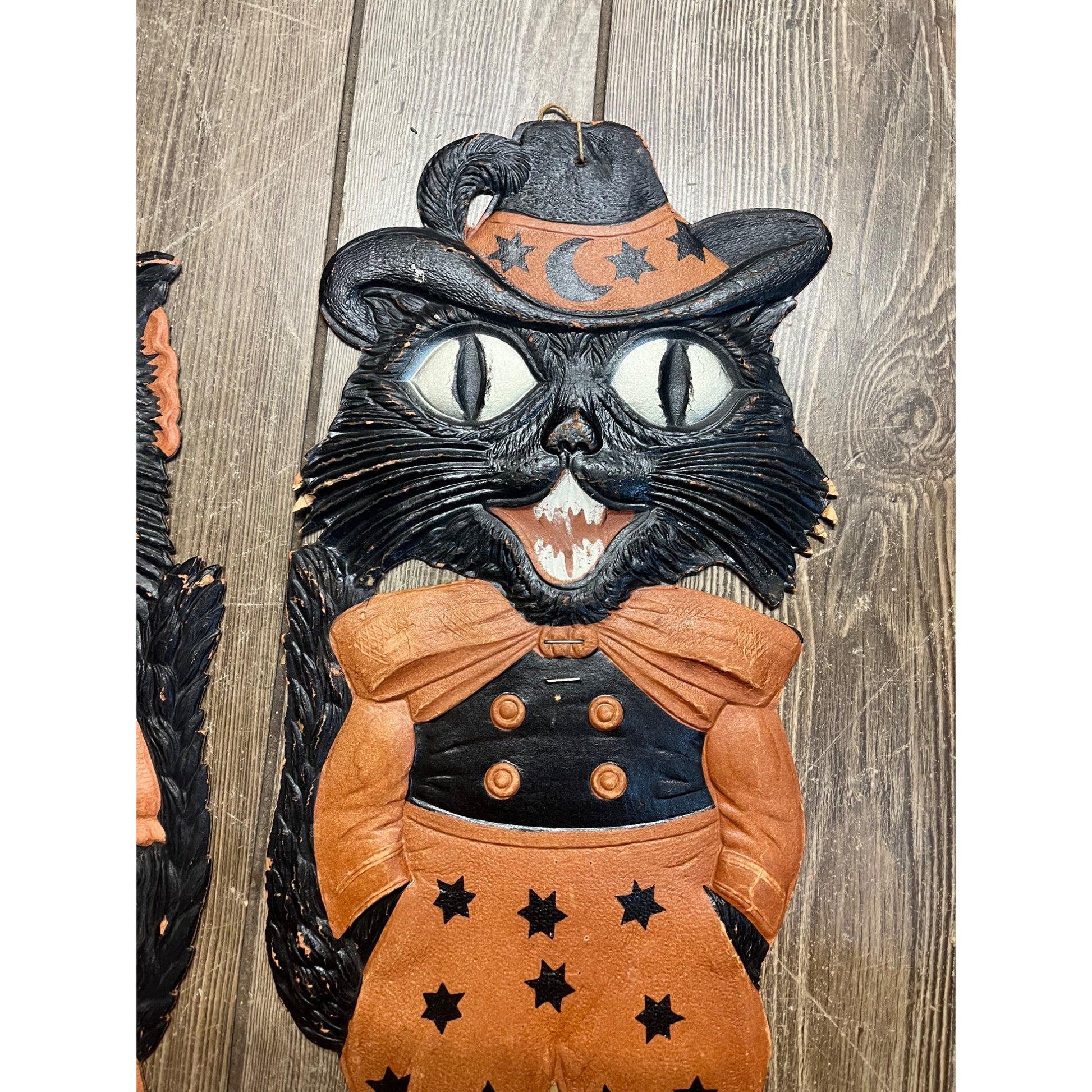 Antique 1920s Halloween German Diecut Black Cats Pair 19.5" Tall Vintage