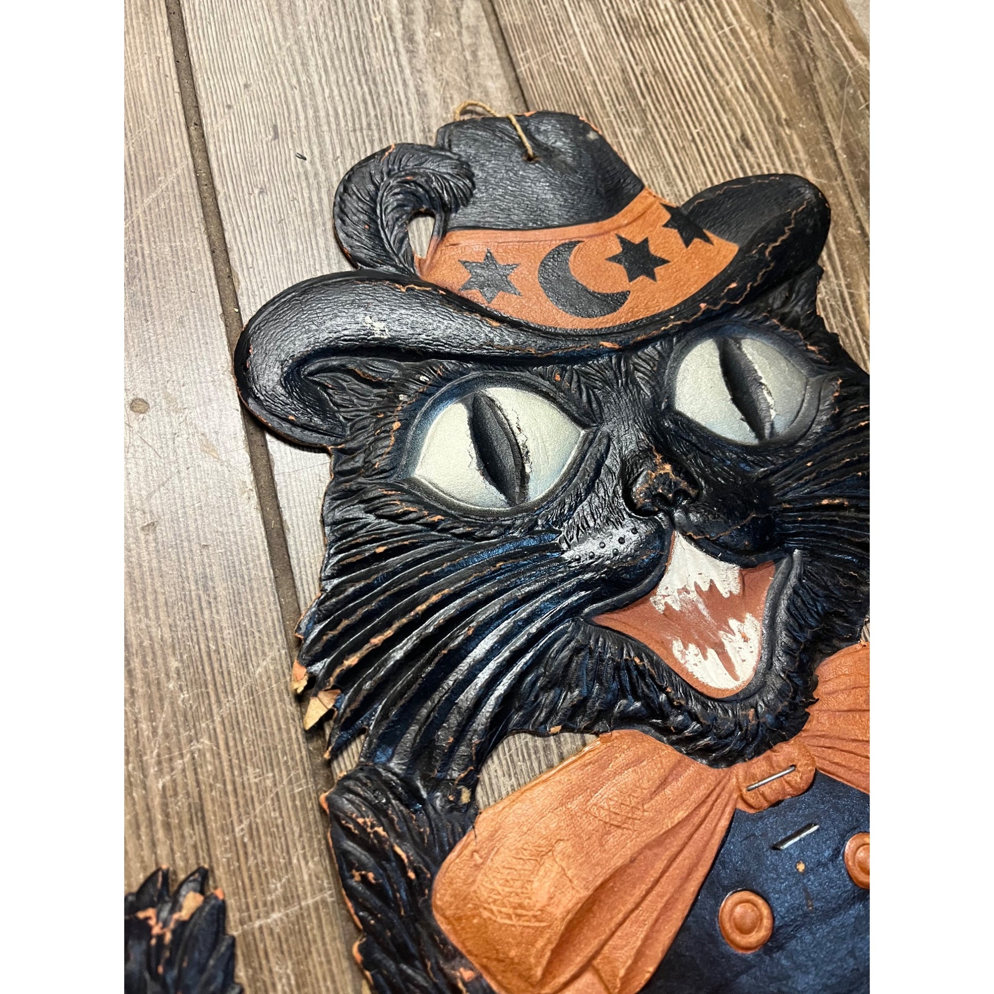 Antique 1920s Halloween German Diecut Black Cats Pair 19.5" Tall Vintage