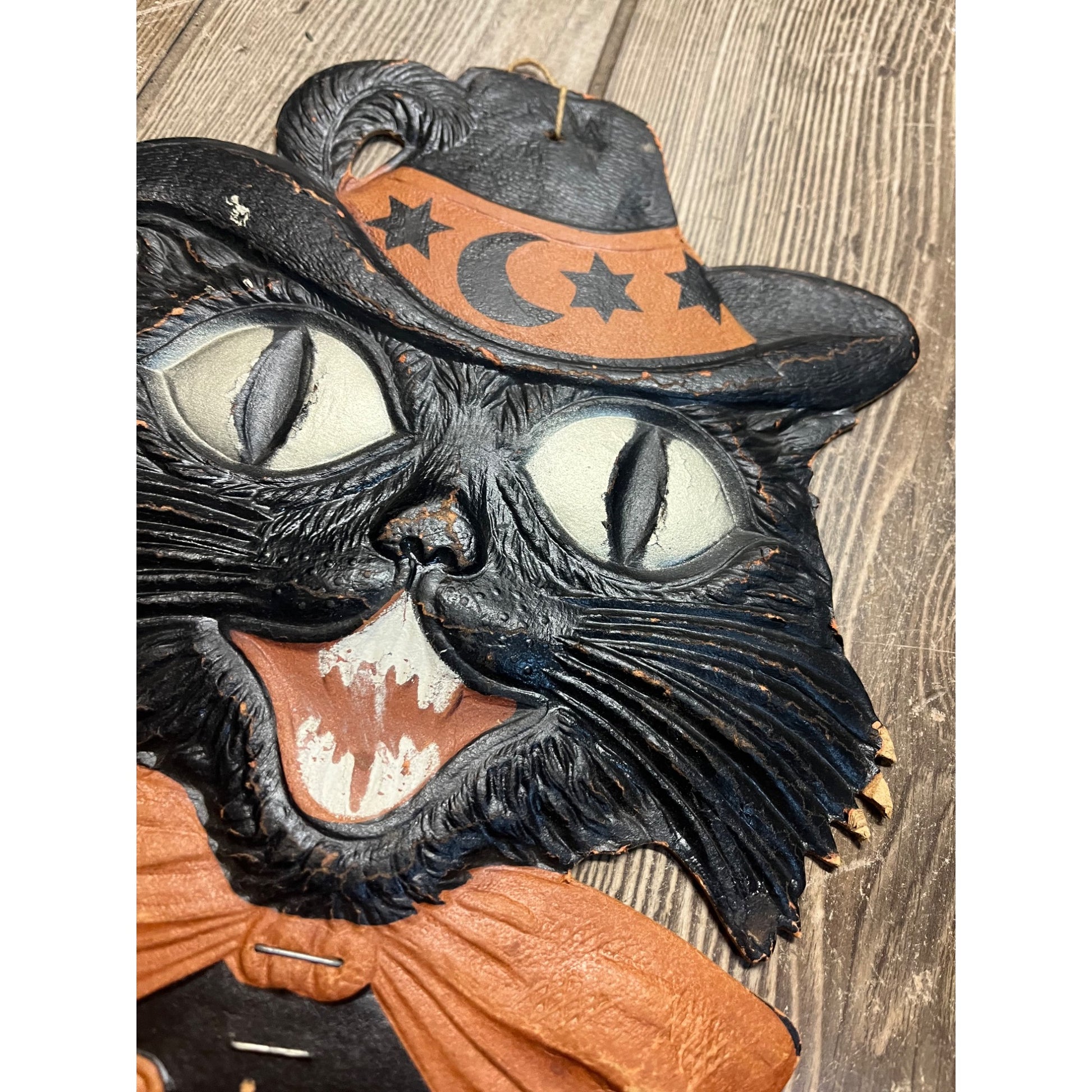 Antique 1920s Halloween German Diecut Black Cats Pair 19.5" Tall Vintage