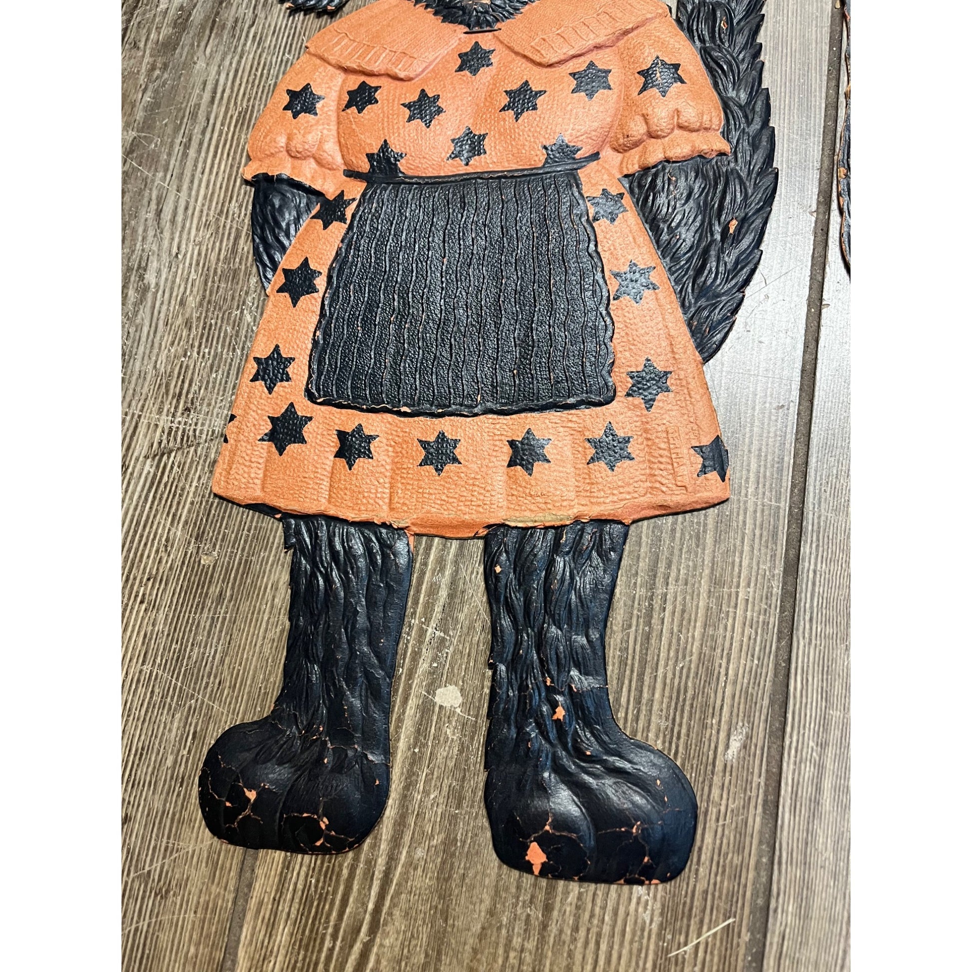 Antique 1920s Halloween German Diecut Black Cats Pair 19.5" Tall Vintage