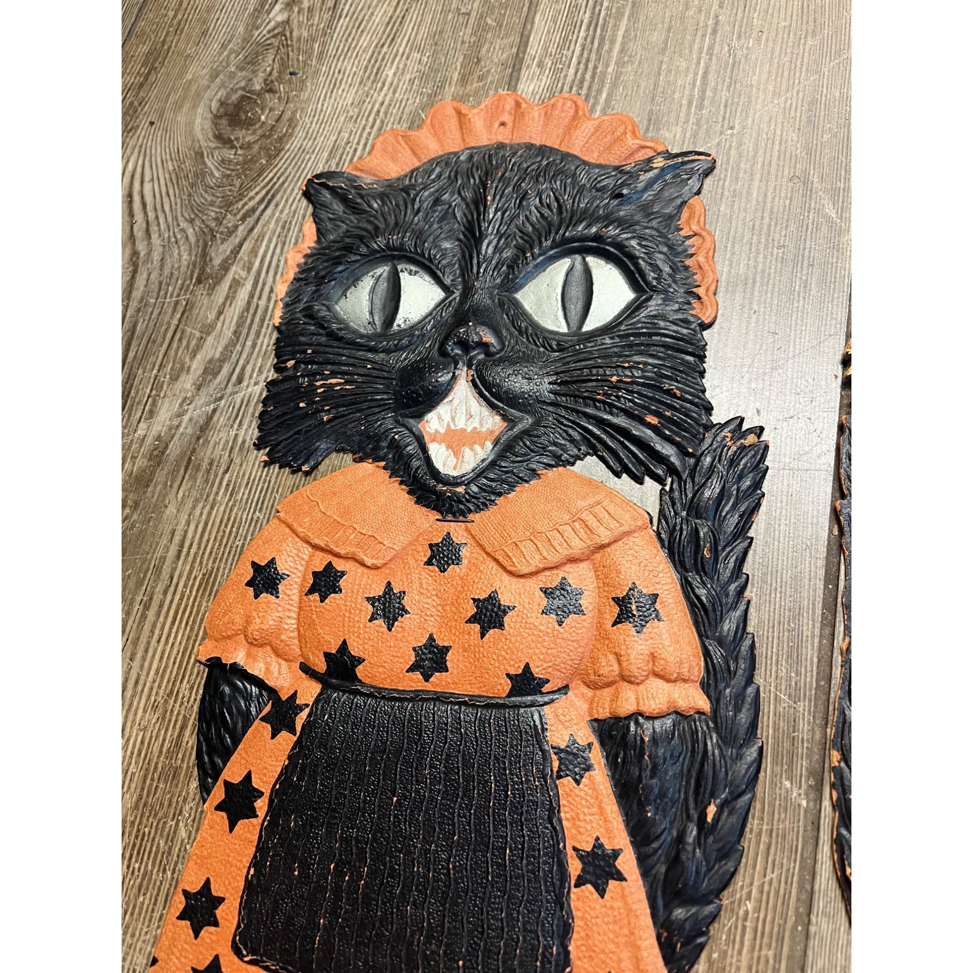 Antique 1920s Halloween German Diecut Black Cats Pair 19.5" Tall Vintage
