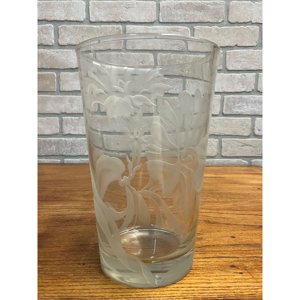 Vintage Franz Grosz Grozart Etched Frosted Glass Vase Signed Floral Art Deco 10"