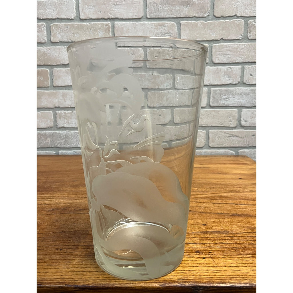 Vintage Franz Grosz Grozart Etched Frosted Glass Vase Signed Floral Art Deco 10"