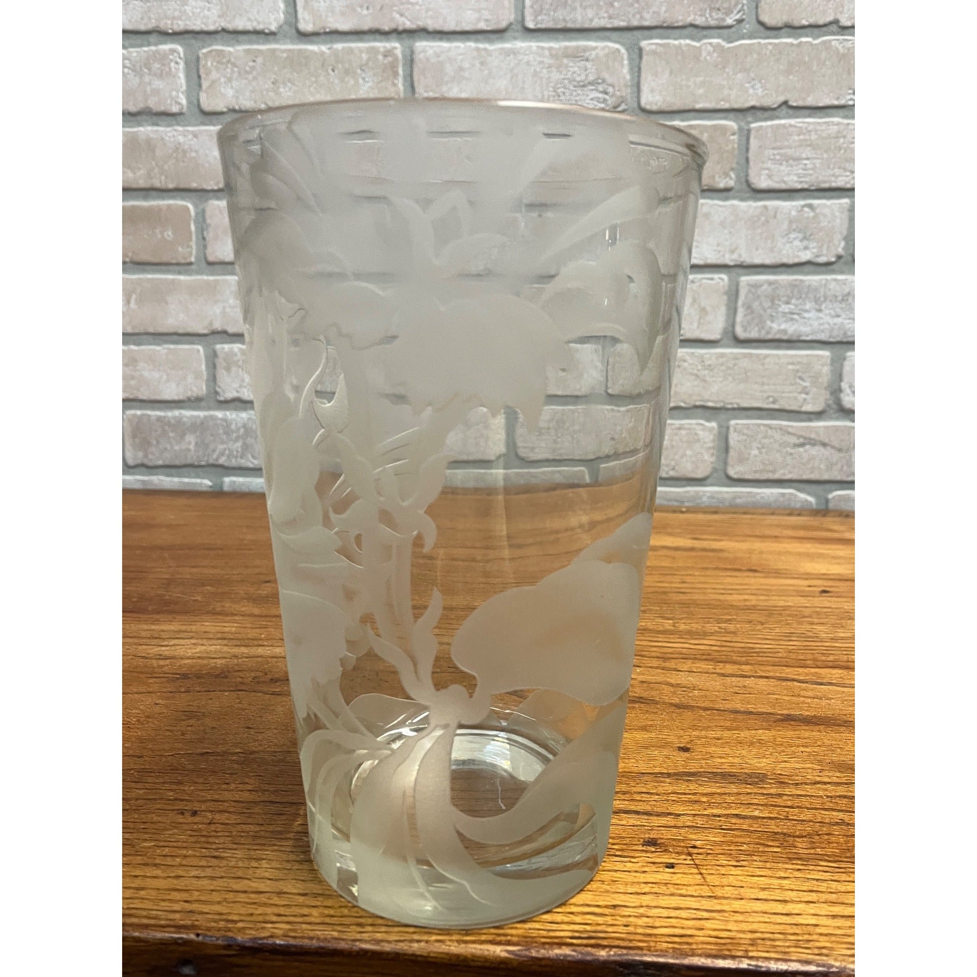 Vintage Franz Grosz Grozart Etched Frosted Glass Vase Signed Floral Art Deco 10"