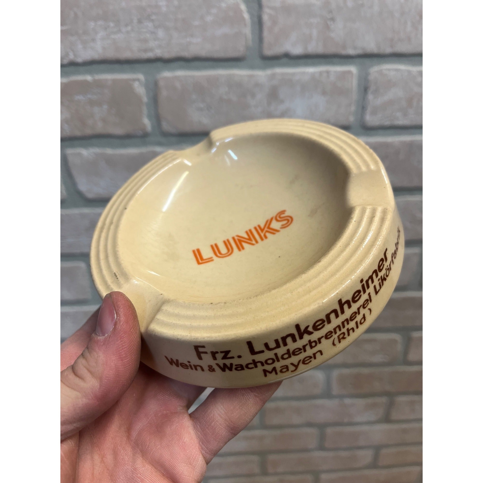 Vintage Lunks Ceramic Ashtray Germany Lunkenheimer Weinbrande Likore