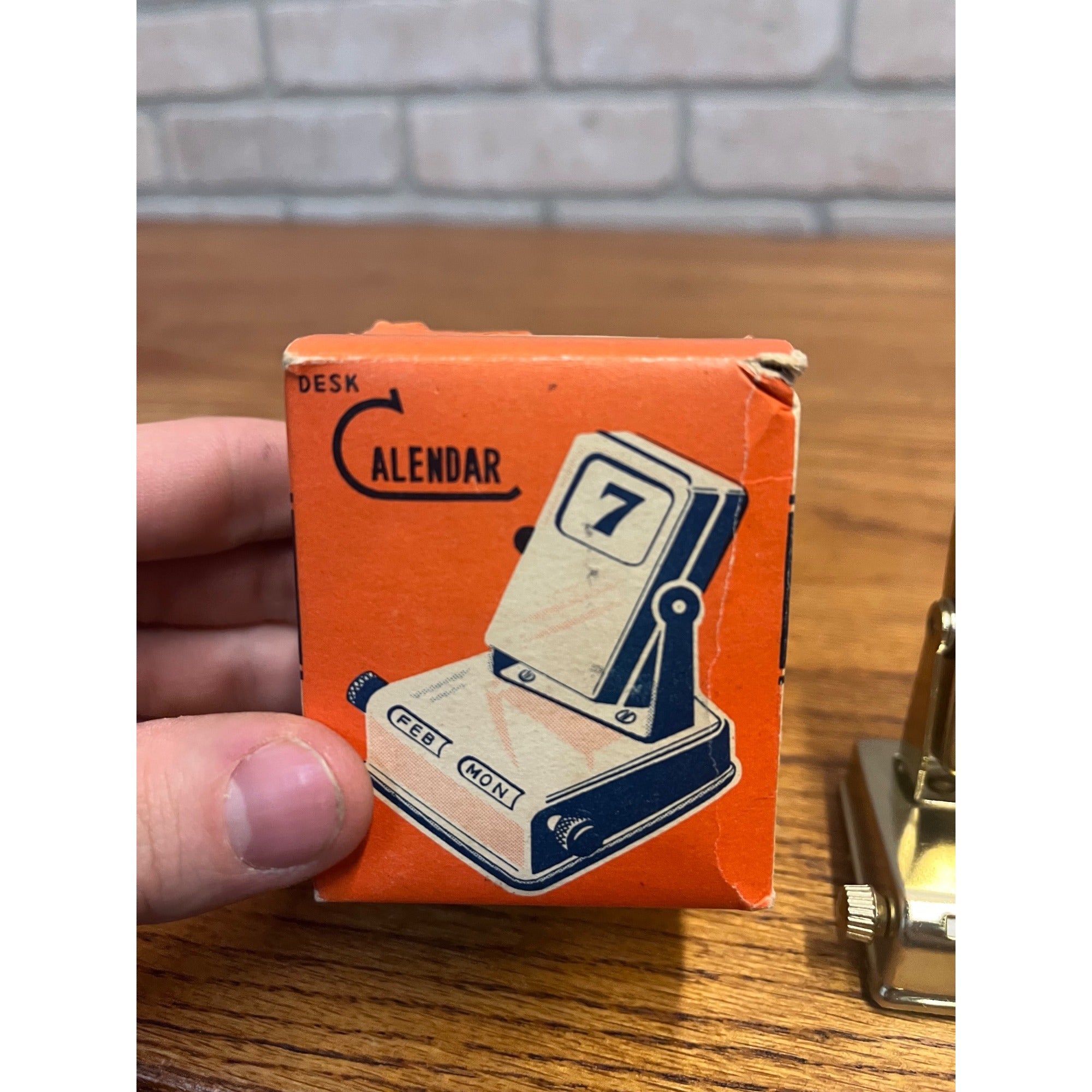 Vintage Perpetual Flip Mechanical Desktop Calendar Brass with Box