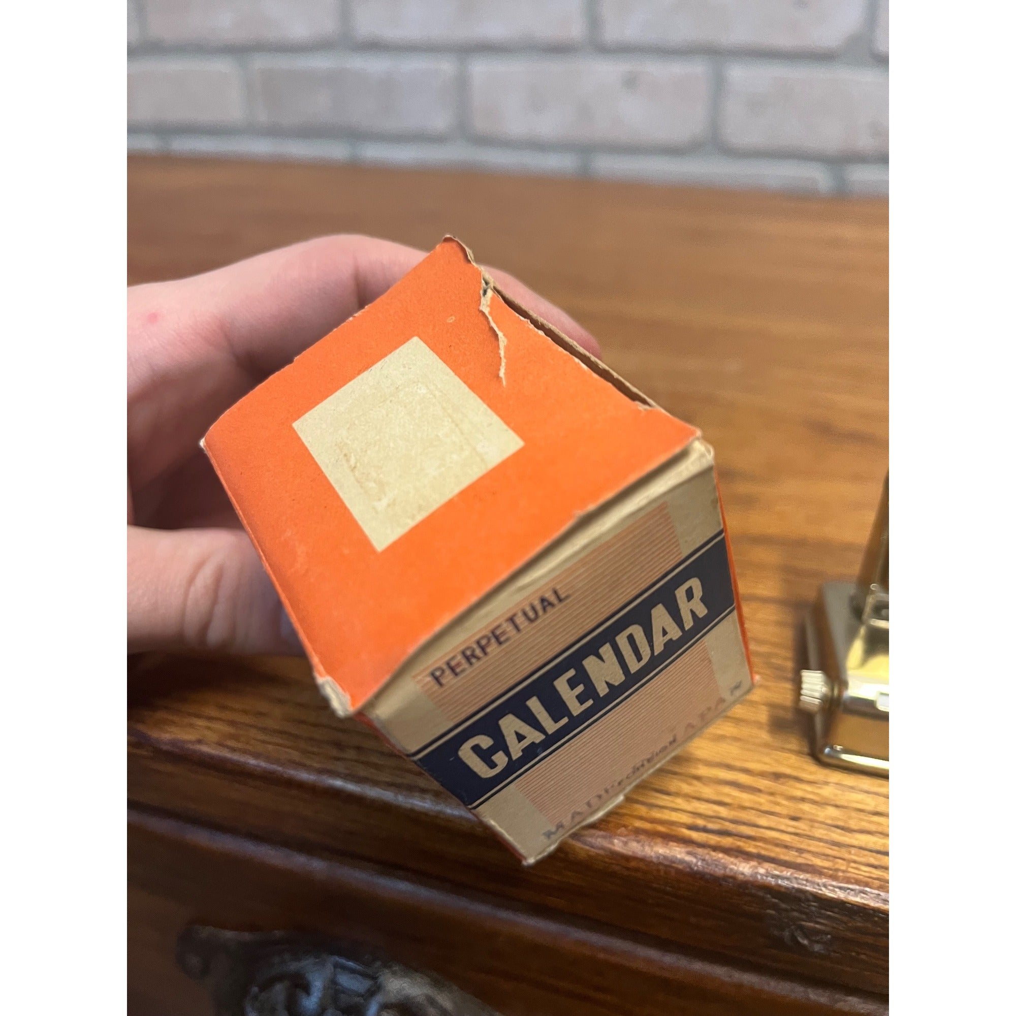 Vintage Perpetual Flip Mechanical Desktop Calendar Brass with Box