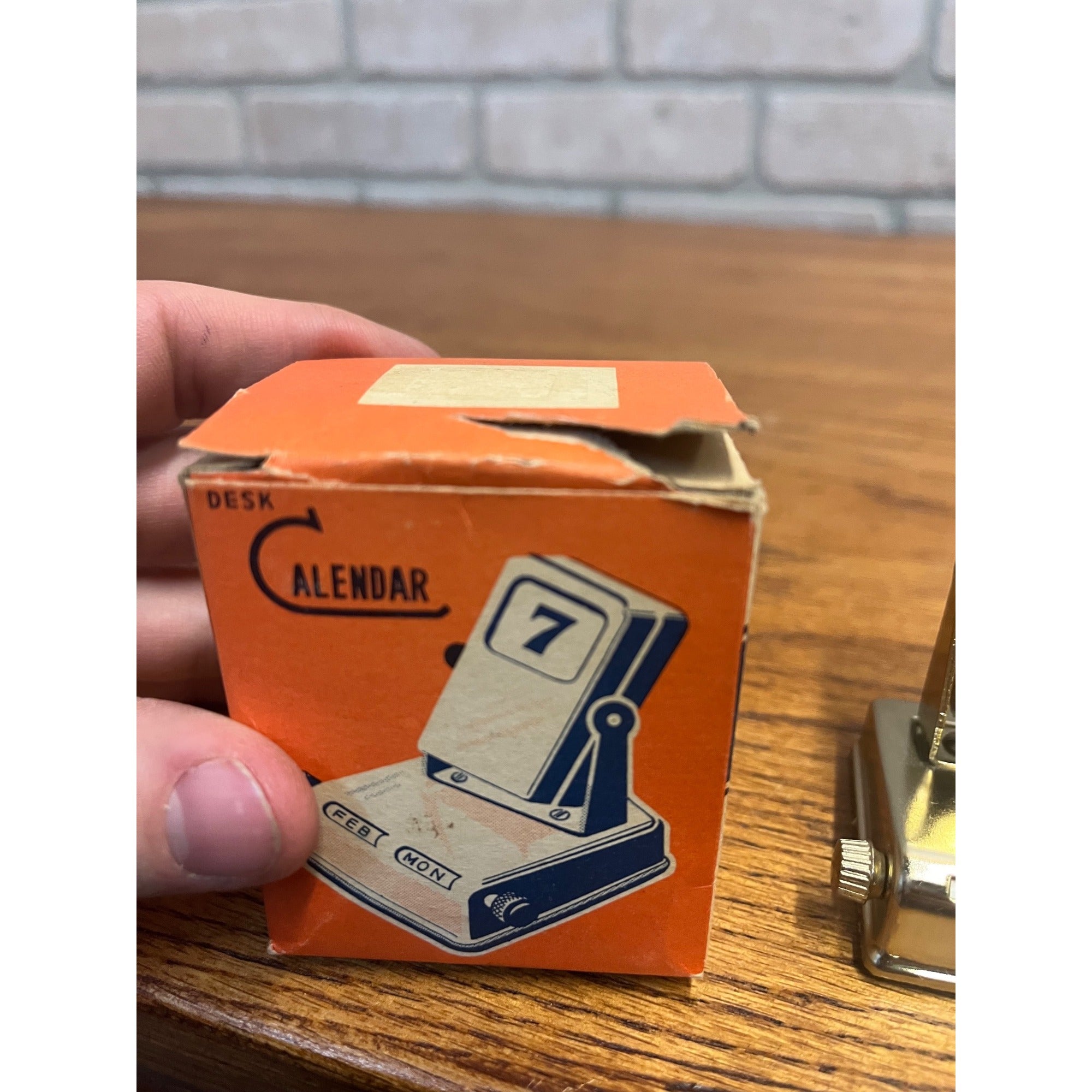 Vintage Perpetual Flip Mechanical Desktop Calendar Brass with Box