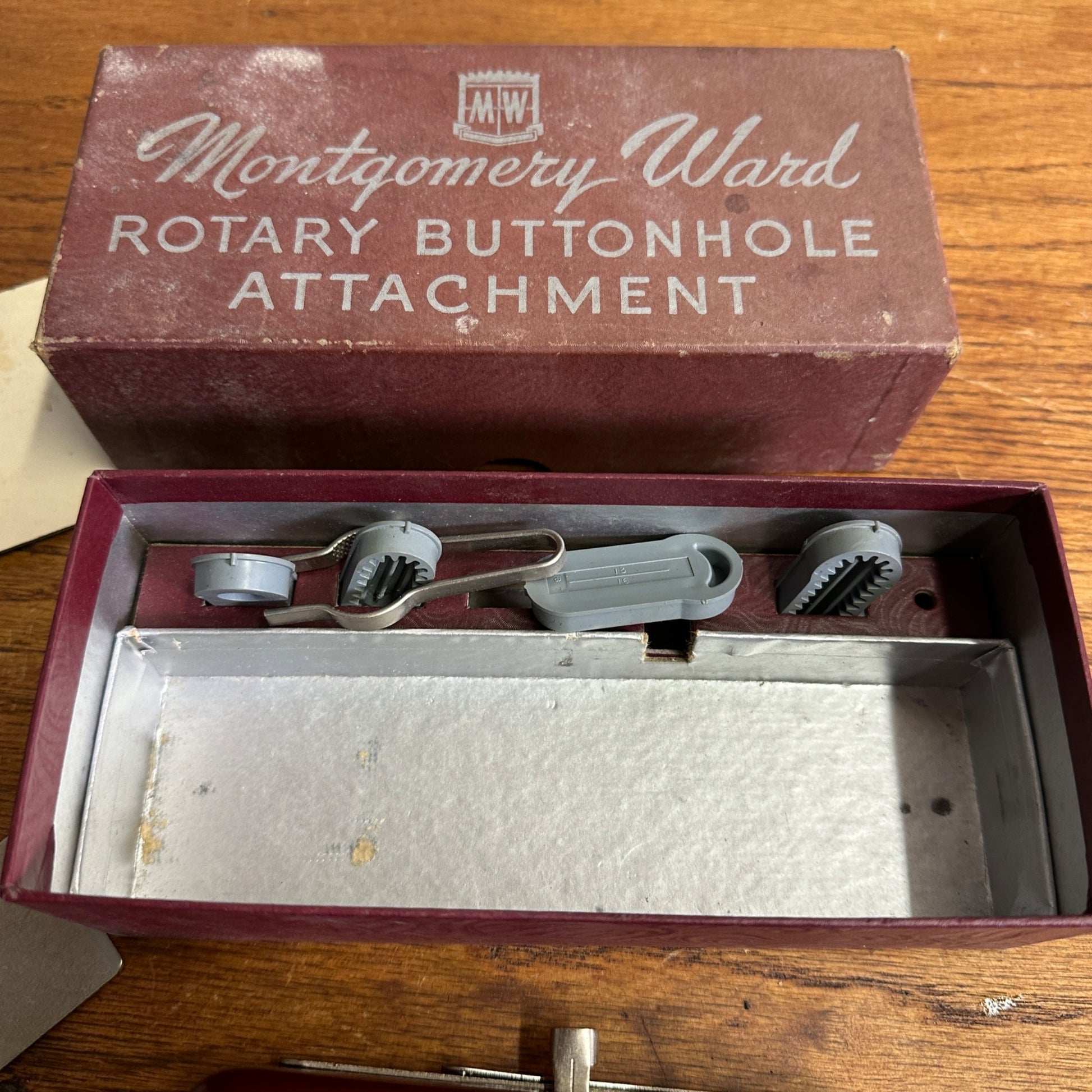 Vintage Montgomery Ward Rotary Buttonhole Attachment Original Box