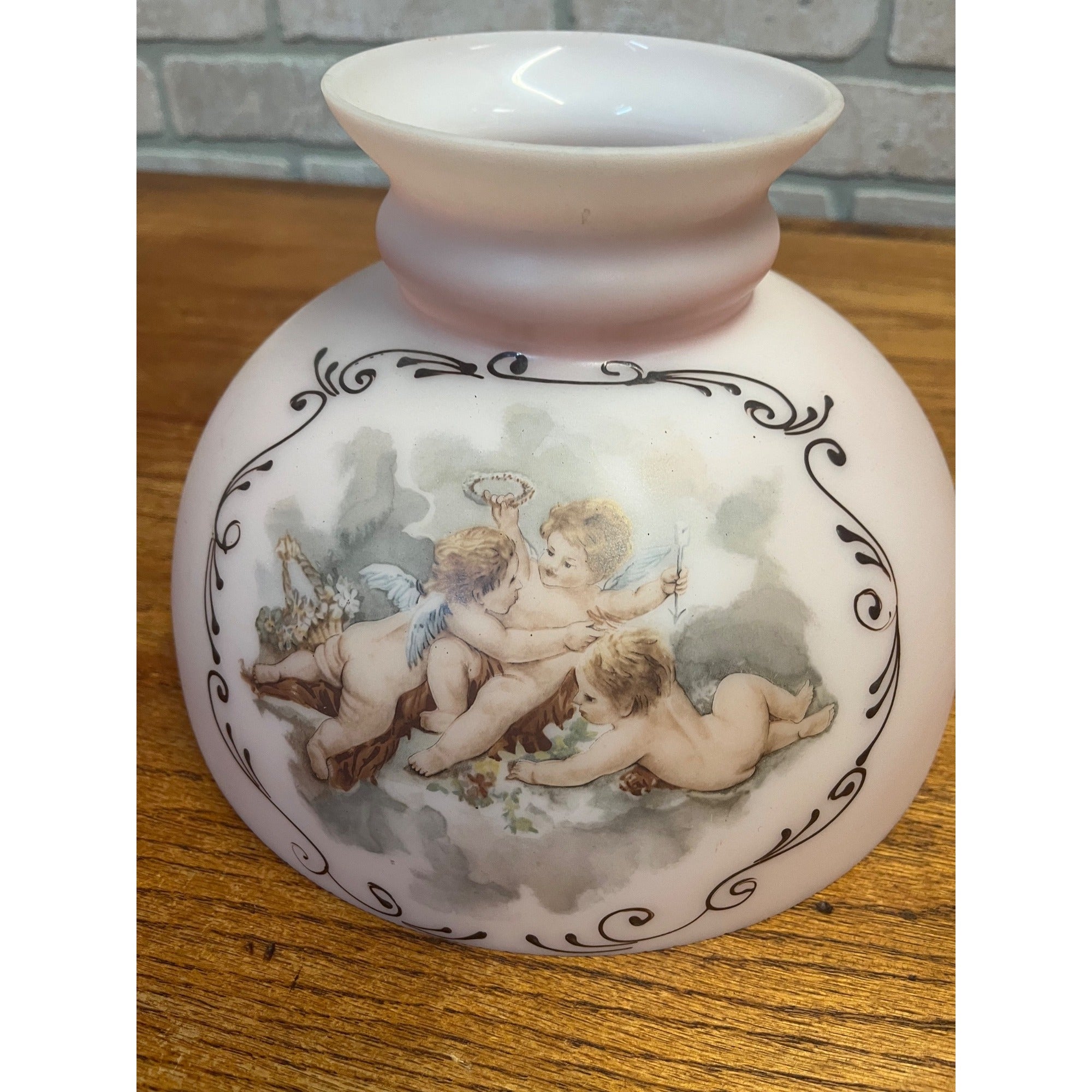 Ornate Cherub Oil Kerosene Lamp Shade Victorian Peach Coral Pink