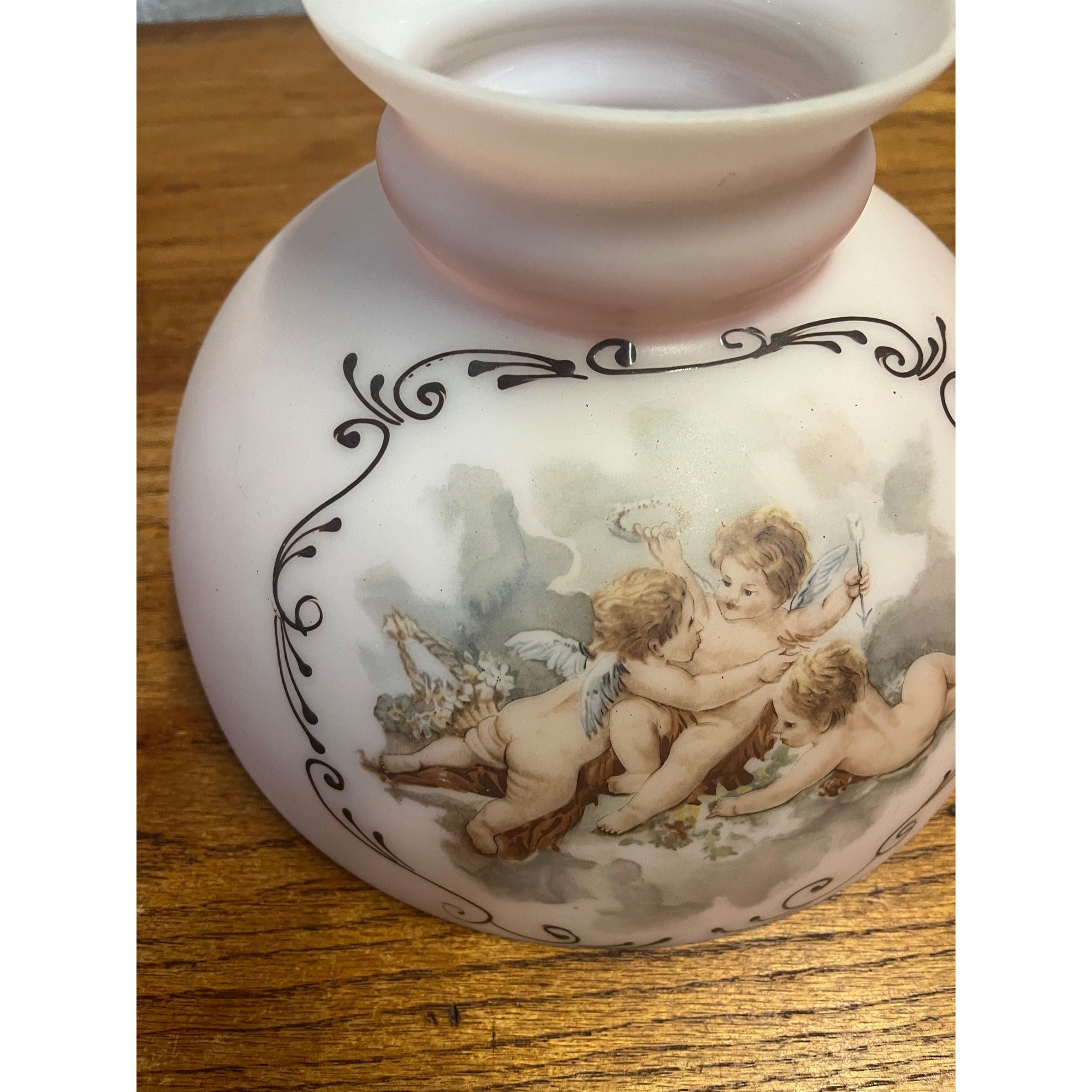 Ornate Cherub Oil Kerosene Lamp Shade Victorian Peach Coral Pink