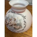 Ornate Cherub Oil Kerosene Lamp Shade Victorian Peach Coral Pink