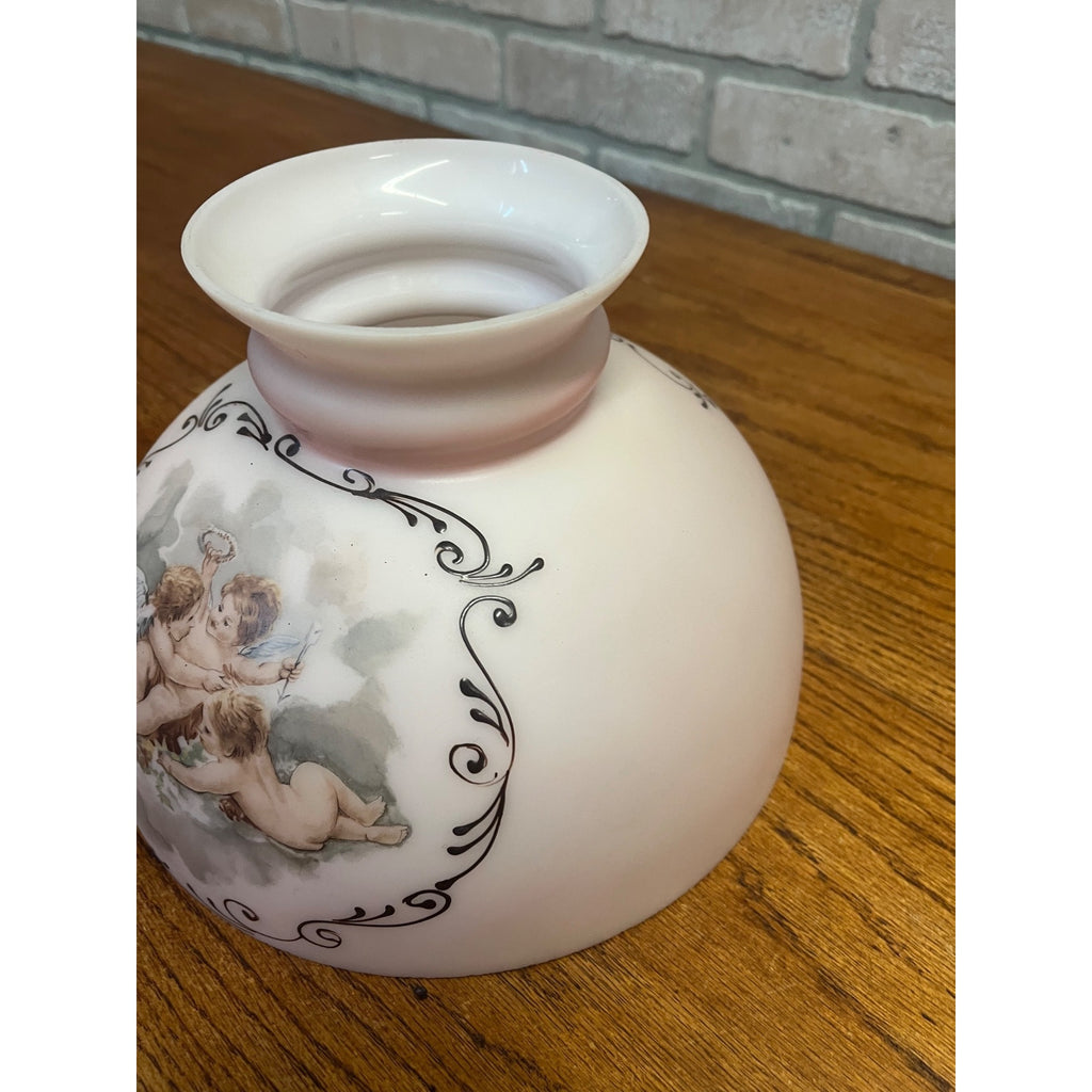 Ornate Cherub Oil Kerosene Lamp Shade Victorian Peach Coral Pink