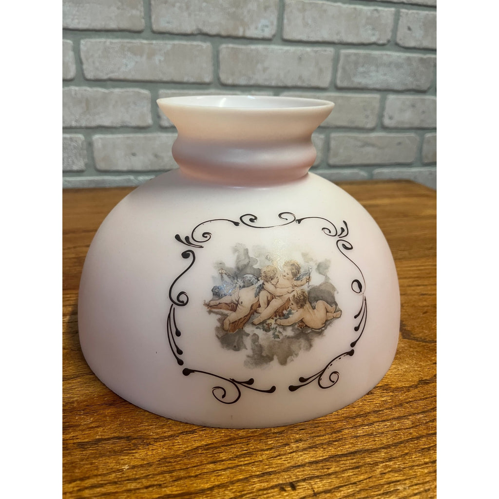 Ornate Cherub Oil Kerosene Lamp Shade Victorian Peach Coral Pink