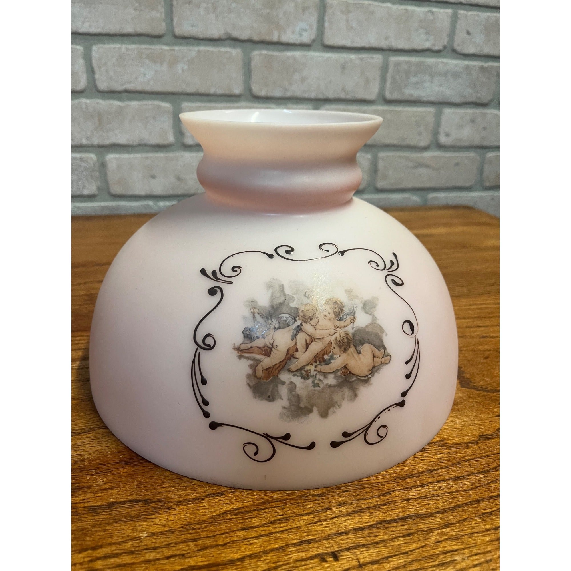 Ornate Cherub Oil Kerosene Lamp Shade Victorian Peach Coral Pink