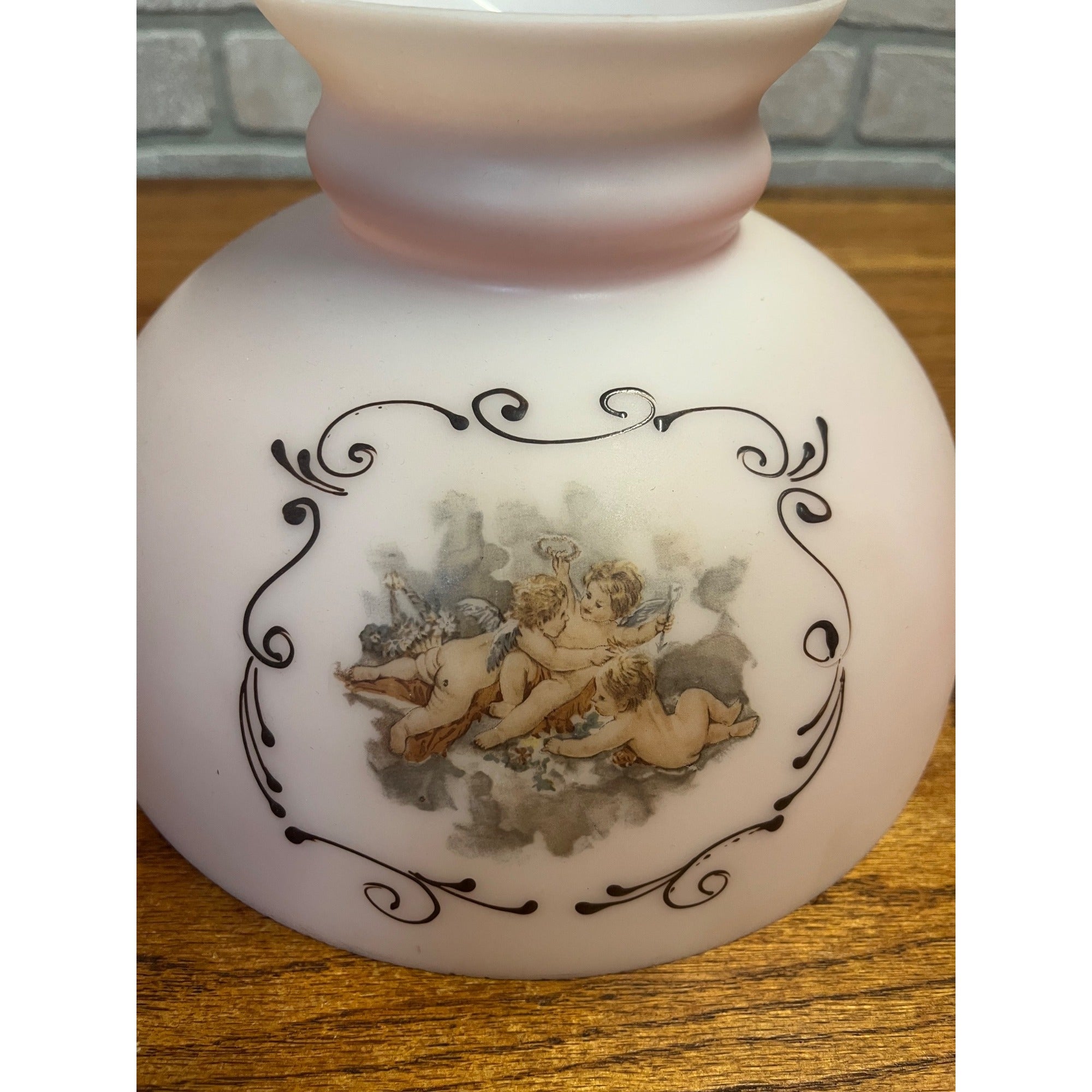 Ornate Cherub Oil Kerosene Lamp Shade Victorian Peach Coral Pink