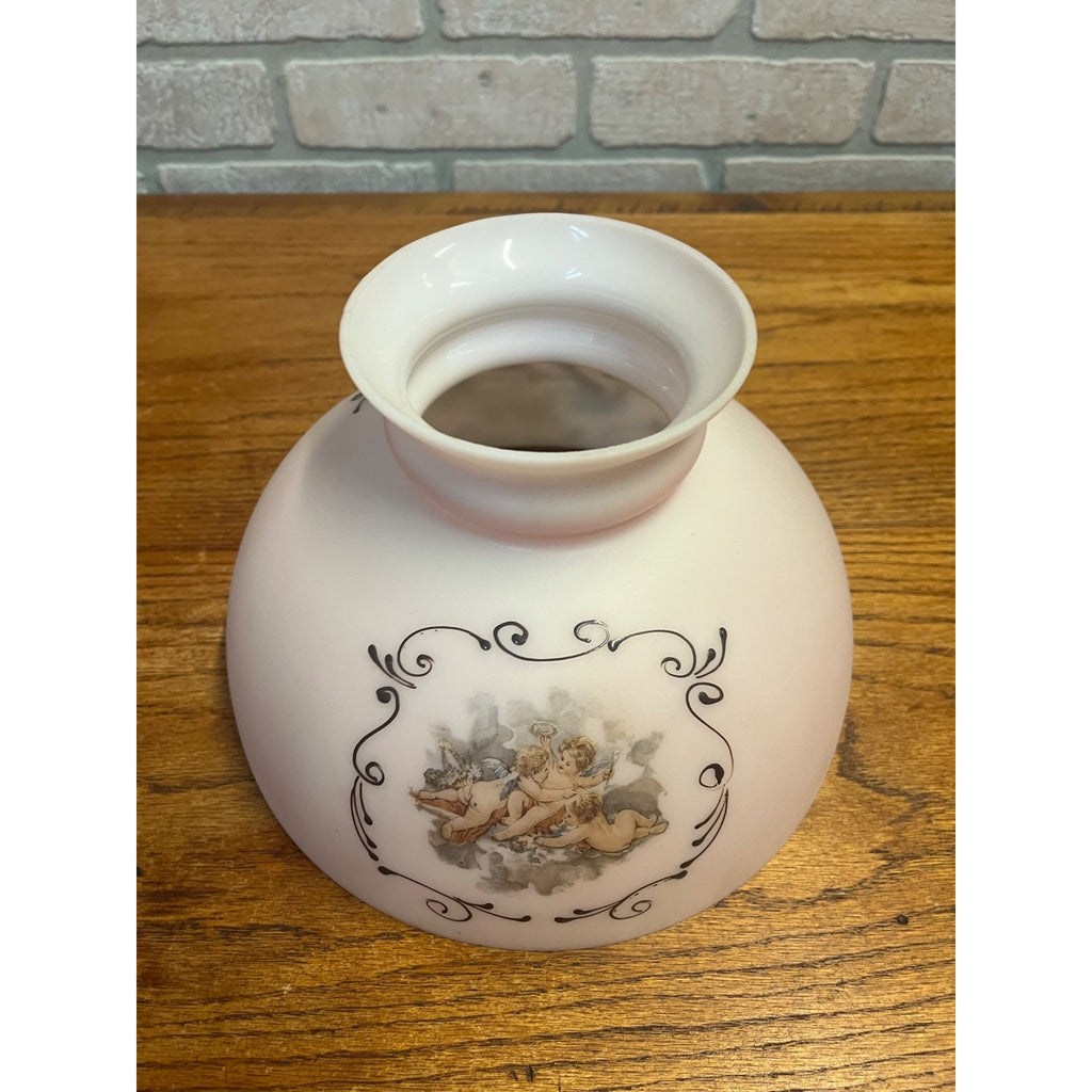 Ornate Cherub Oil Kerosene Lamp Shade Victorian Peach Coral Pink