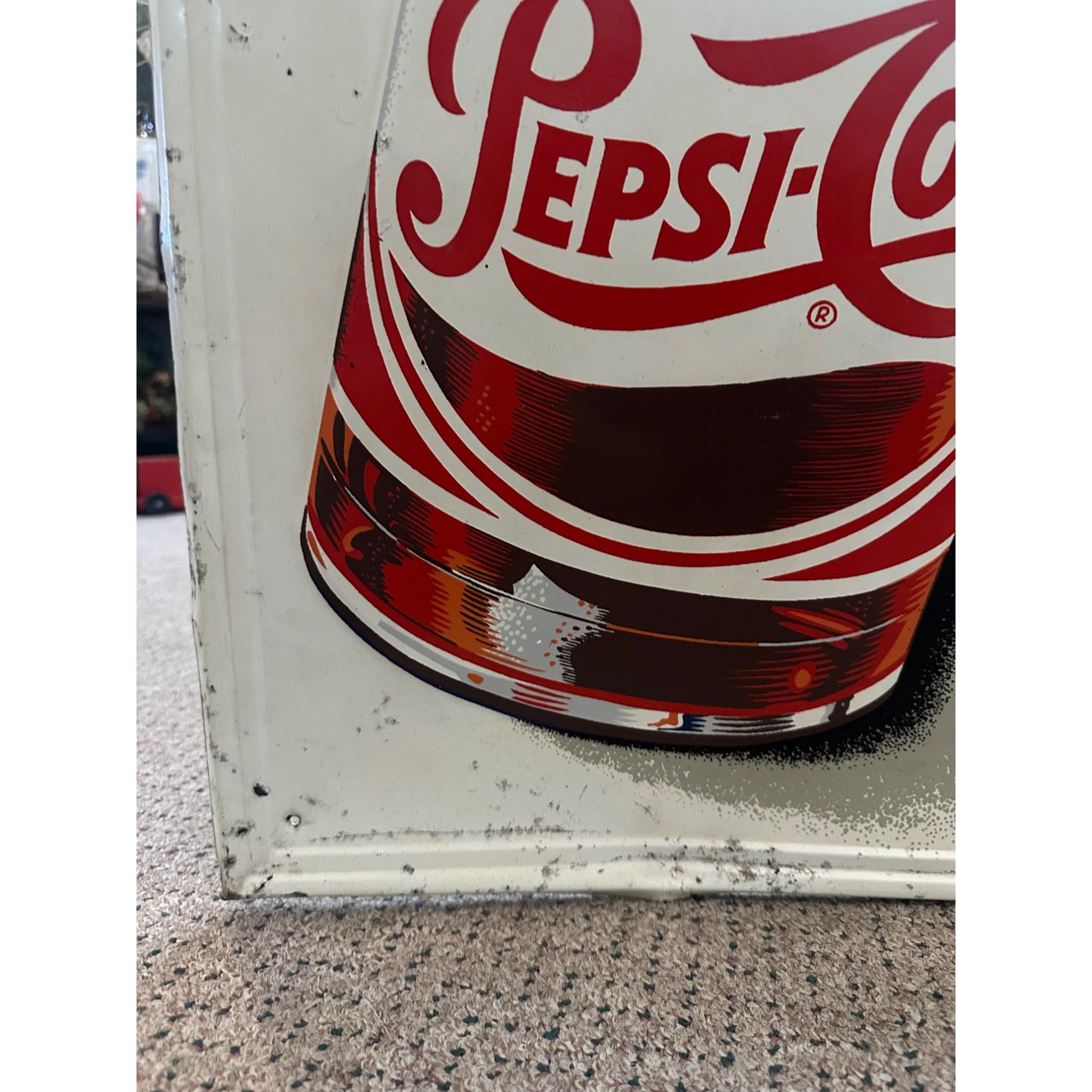 Vintage Pepsi Cola More Bounce to Ounce Embossed Tin Advertising Soda Sign 47"