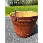 Antique Primitive 19th c Original Red Paint Wood Stave Sap Syrup Pail Bucket AAFA