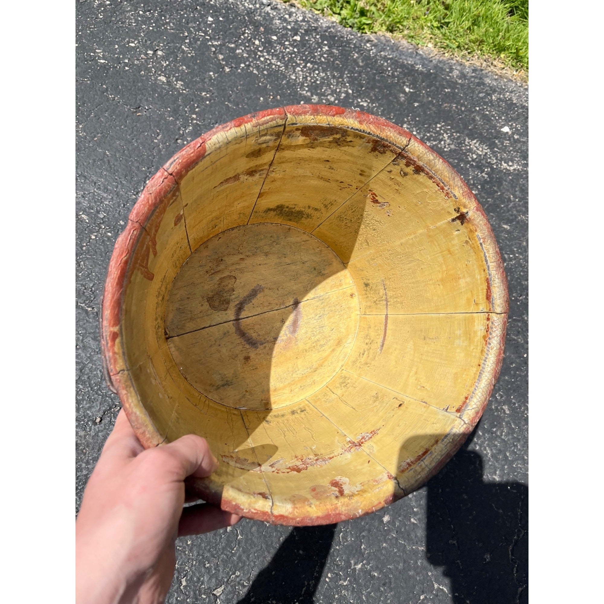 Antique Primitive 19th c Original Red Paint Wood Stave Sap Syrup Pail Bucket AAFA